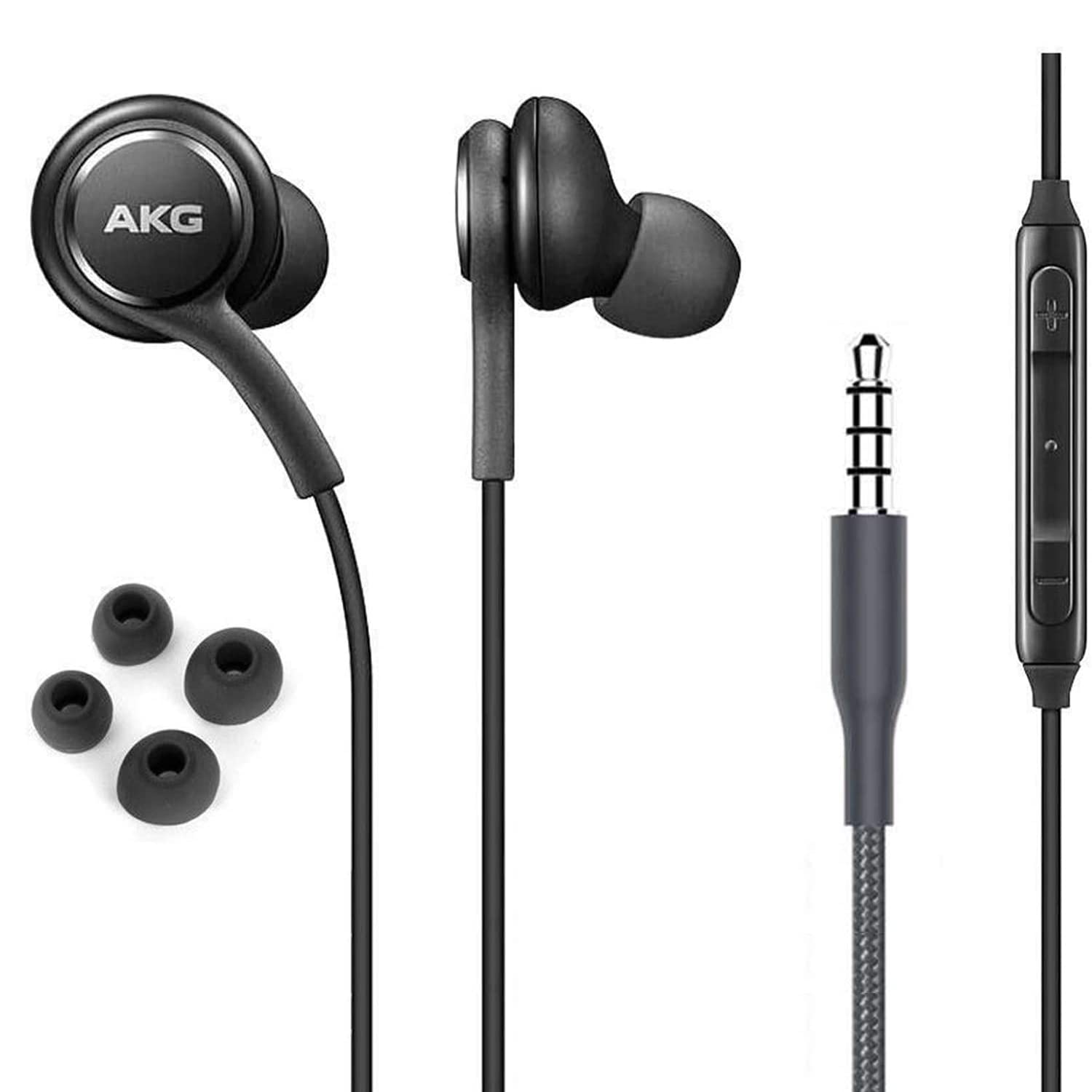 هندزفری های استریو ElloGear OEM برای سامسونگ گلکسی S10 S10e Plus A31 A71 - طراحی شده توسط AKG - با میکروفن و دکمه های ولوم (مشکی)