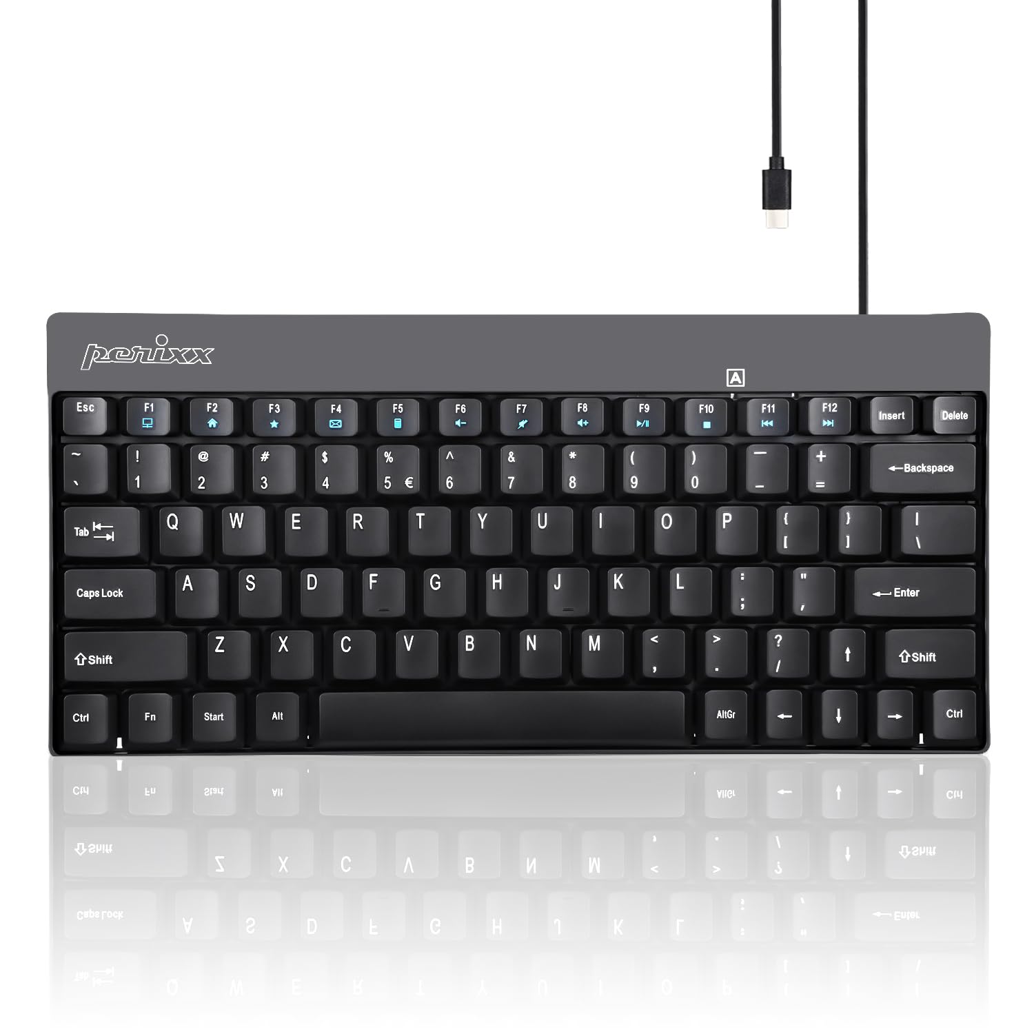 کیبورد سیمی Perixx PERIBOARD-422 با ورودی USB-C، پورت USB نوع C، رنگ مشکی، طرح انگلیسی آمریکایی