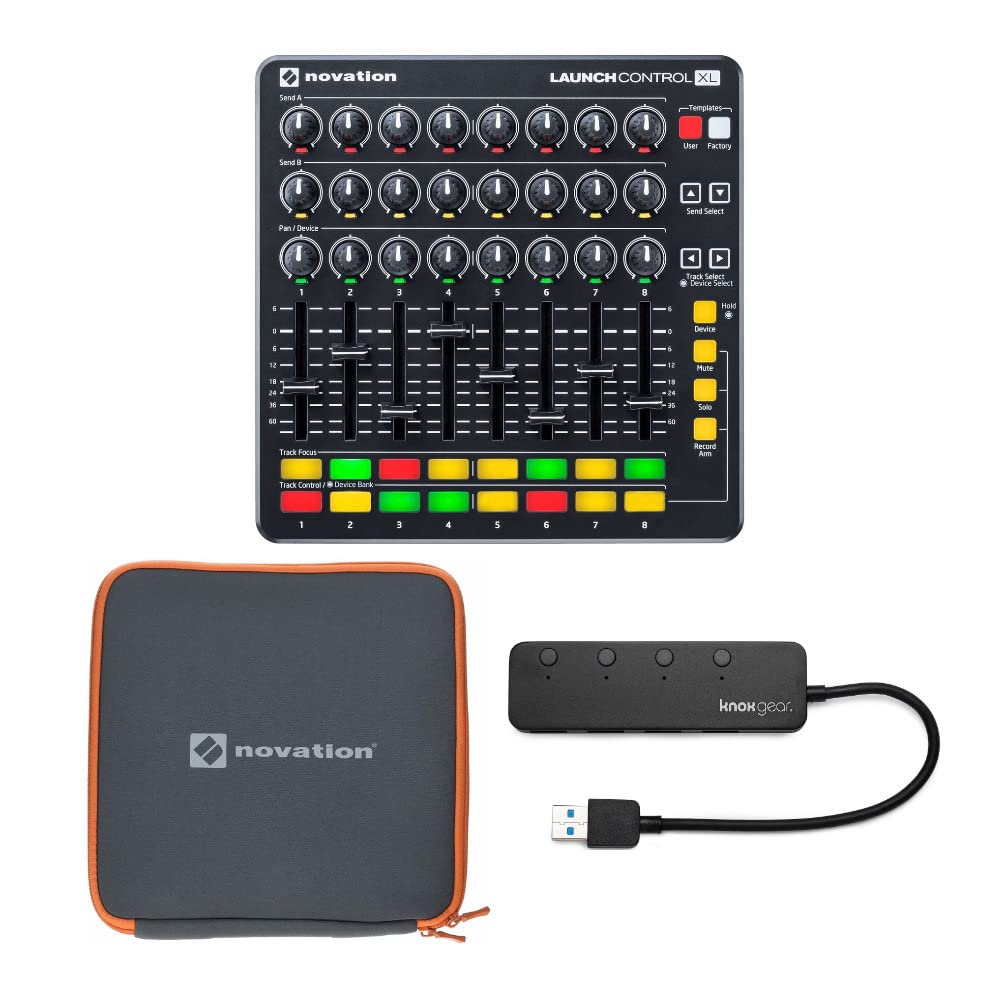 بسته کنترلر Novation Launch Control XL MIDI USB با Ableton Live و کیس و هاب USB (3 مورد)