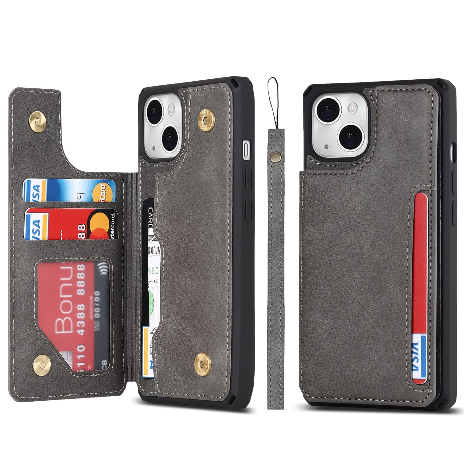 کیف iCoverCase آیفون ۱۱، کیف دارای جای نگهداری کارت [4 شکاف کارت] [دارای دستبند] پوشش چرم مصنوعی فلیپضدضرور صدمات برای آیفون ۱۱ - خاکستری آیفون۱۱ "--- خاکستری"