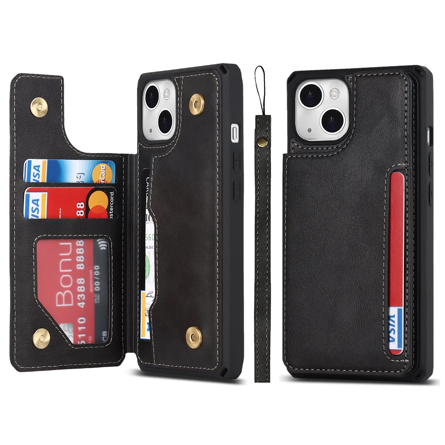 iCoverCase iPhone 11 مورد، مورد دارنده کارت کیف پول [4 شکاف کارت] [با دستبند] جلد چرم PU کاورضدضربه برای iPhone 11 - مشکی iPhone 11 iPhone 11---مشکی