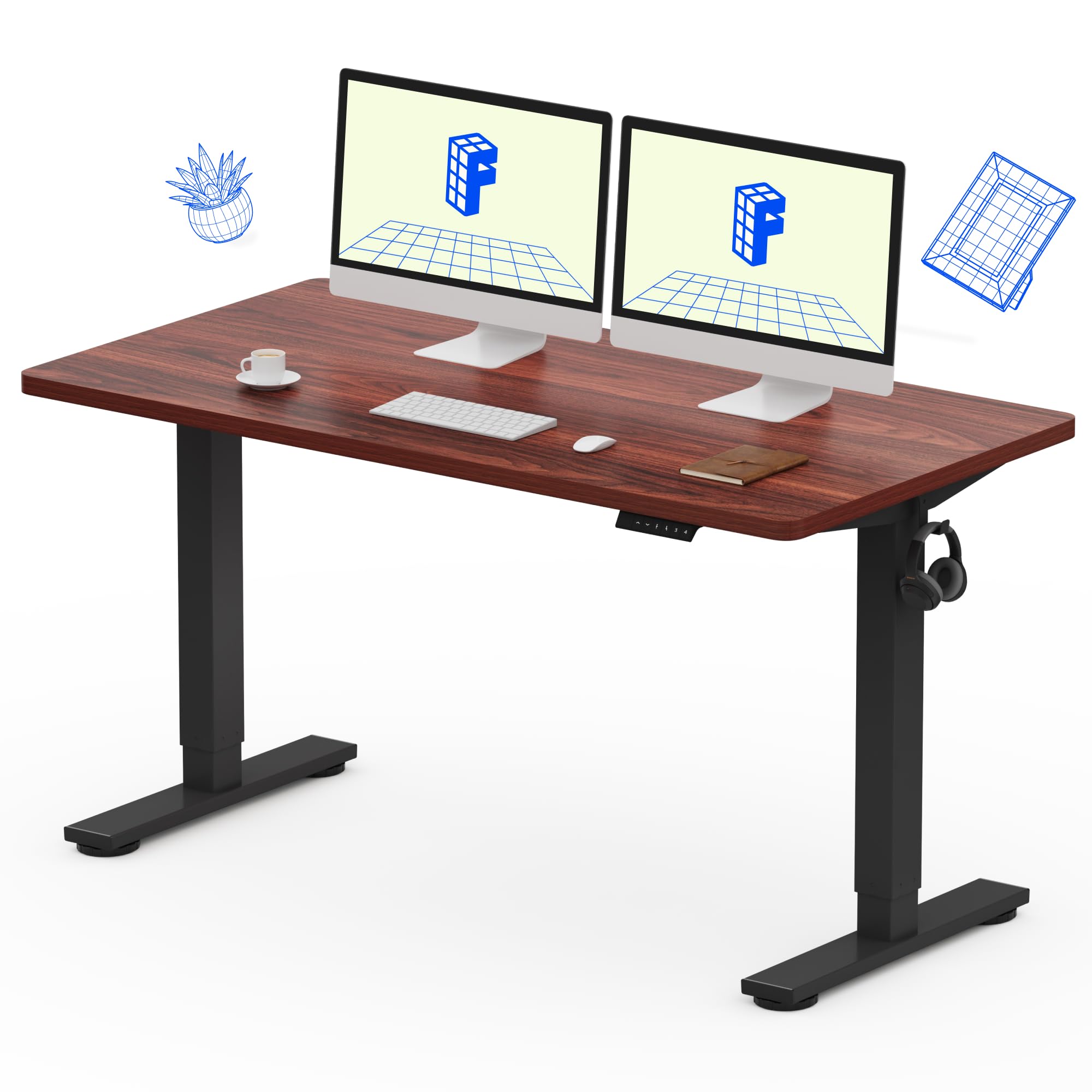 میز ایستاده کامل FLEXISPOT EN1 55x28 اینچ، میز ایستاده برقی ایستاده ایستاده ایستاده، میز ایستاده قابل تنظیم ارتفاع اداری خانگی (قاب سیاه + رویه ارچید له 55 اینچ، 2 بسته) چوب ارچید 55x28 اینچ