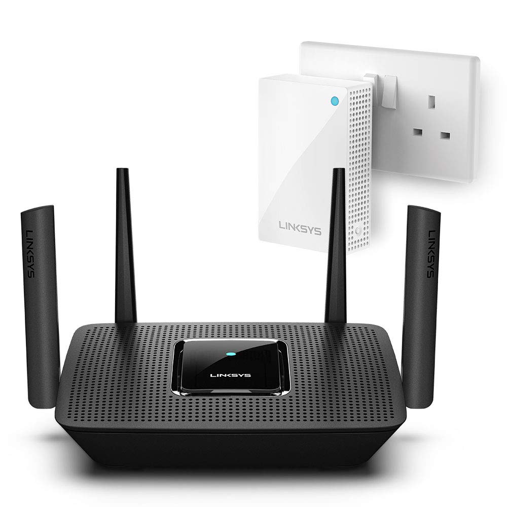 بسته Linksys - مودم WiFi Mesh MR8300 Tri-Band MU-MIMO و 1 تکه Velop Dual-Band Whole Home Plug-In Node (AC3500، سازگار با هر بودجه یات‌های اینترنت یا مودم‌های دیگر) AC3500 | 2-3 اتاق خواب (باندل)