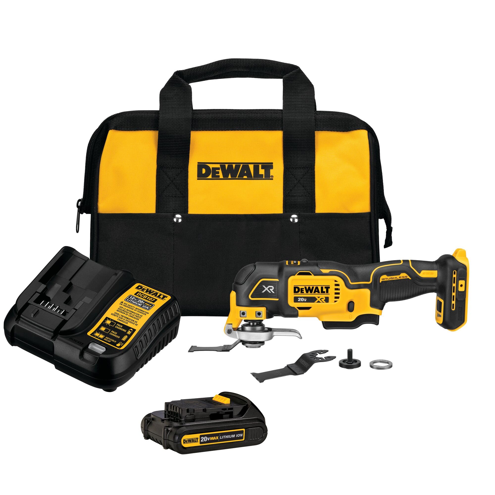 DEWALT 20V MAX XR کیت ابزارهای جانبی، 3 سرعته، با تیغه ها، باتری و شارژر (DCS356C1) چندکاره
