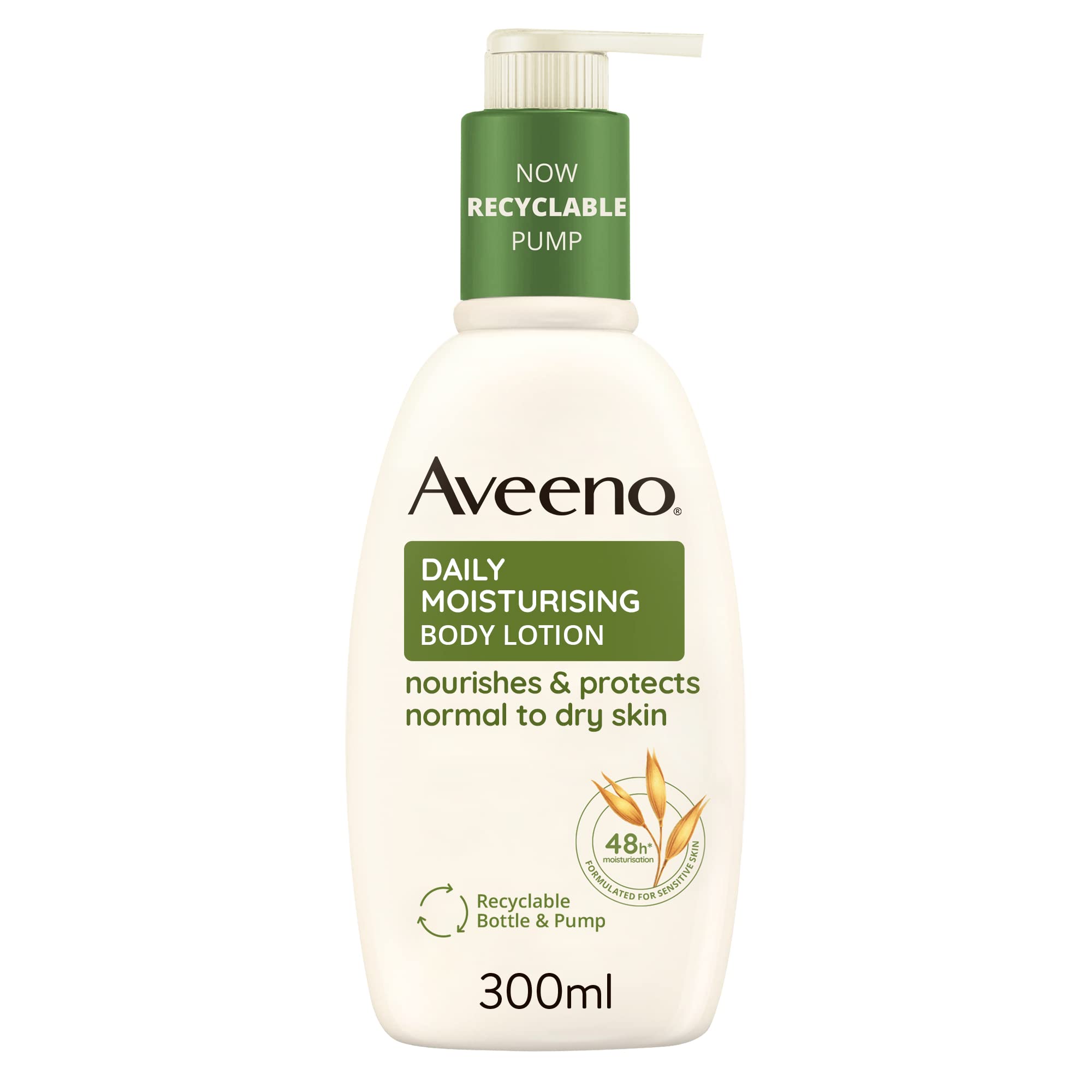 لوسیون بدن مرطوب کننده روزانه Aveeno، با یونجه‌های آرامش بخش و مواد رطوبت رسان با مواد مغذی، مناسب برای پوست‌های حساس، تغذیه و حفاظت از پوست، بدون عطر، ۳۰۰ میلی لیتر