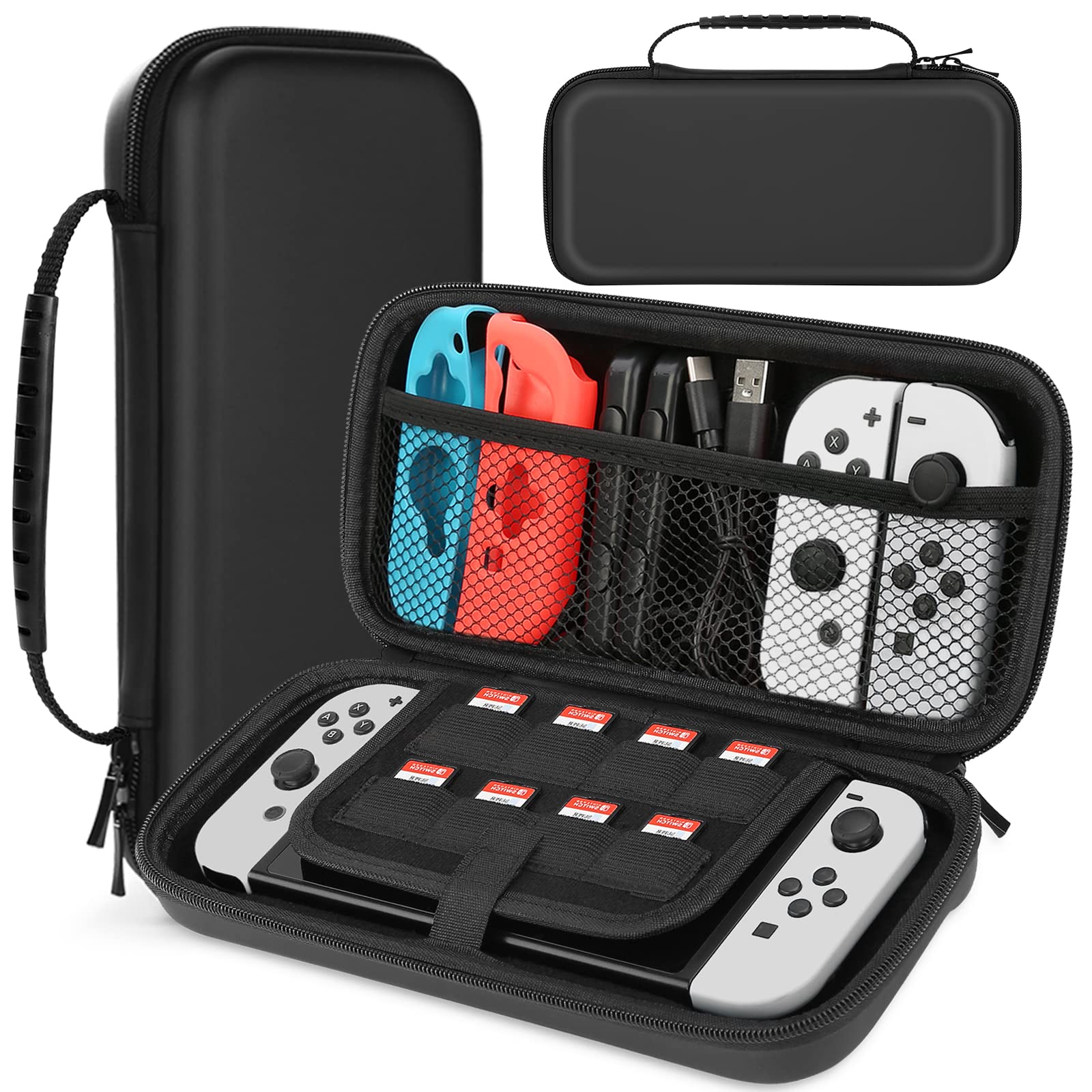 مطابق با دستگاه Nintendo Switch/Switch OLED، محافظ سخت حمل‌ونقل قابل حمل آبی‌دار و پوسته قابل حمل سفید برای دستگاه Nintendo Switch و لوازم جانبی