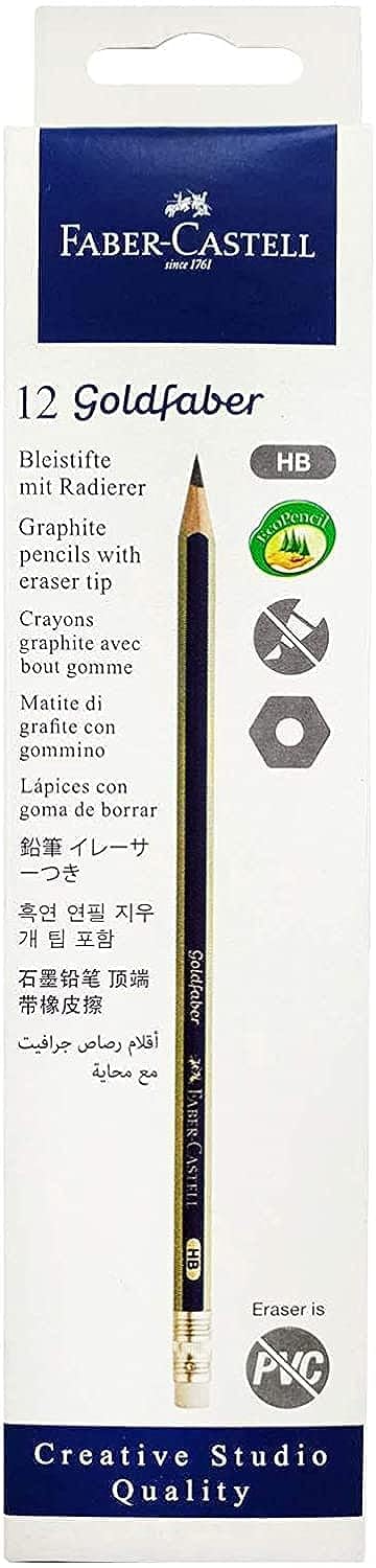 قلم مداد گرافیت Faber-Castell Gold Faber HB با نوک پاک‌کننده، جعبه‌ای 12 عددی، چندرنگ، 116800، Junior Triangular HB 12 با پاک‌کننده