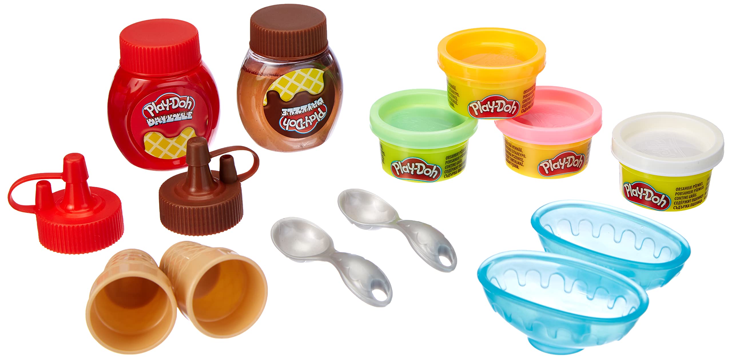 جایگاه پخت و پز بستنی دوبل درایزل Play-Doh Kitchen Creations برای کودکان 3 سال و بالاتر با 2 رنگ ابکاری Play-Doh و 4 ظرف کلاسیک، غیر سمی