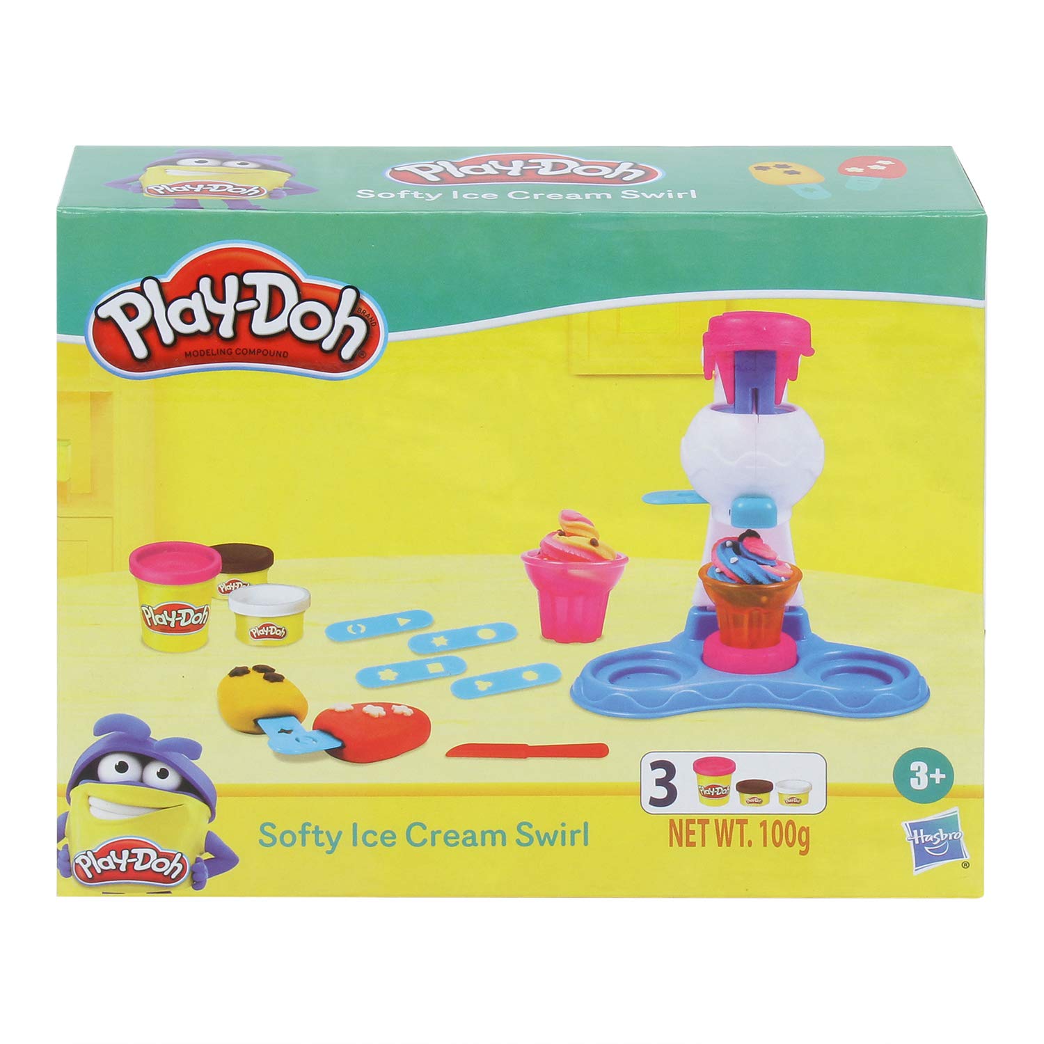 مجموعه بازی Play-Doh Softy Ice Cream Swirl، اسباب بازی هنر و صنایع دستی برای کودکان ۳ سال و بالاتر با ۳ رنگ غیر سمی، اسباب بازی پسرانه، اسباب بازی دخترانه