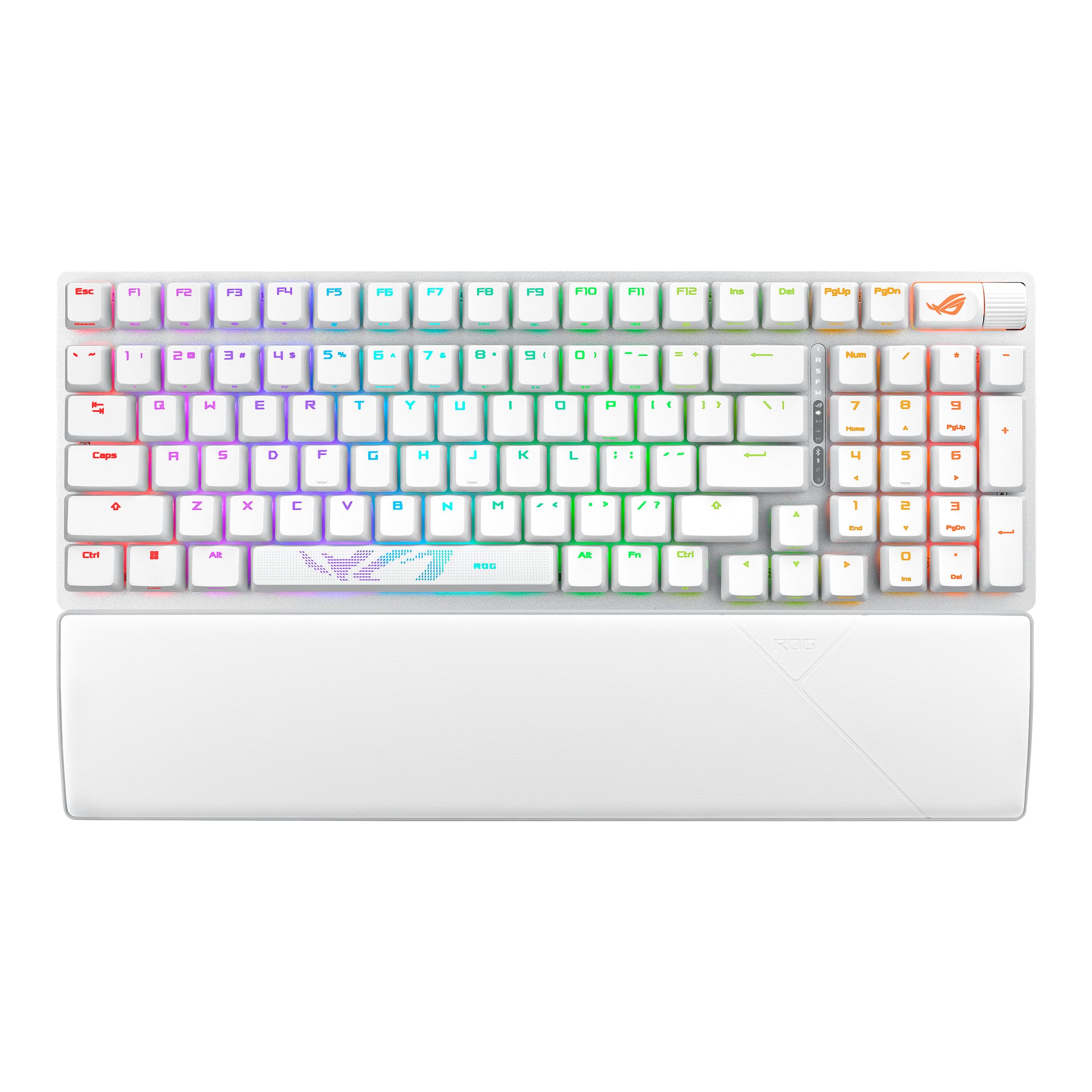 صفحه کلید بازی بی‌سیم ASUS ROG Strix Scope II 96، اتصال سه‌حالته، فوم ملایم‌کننده و پد‌های ملایم‌کننده سوئیچ، سوئیچ‌های ROG NX Snow، قابلیت تعویض سریع و پیش‌زده شده، کلیدهای ABS با روکش UV، RGB-سفید