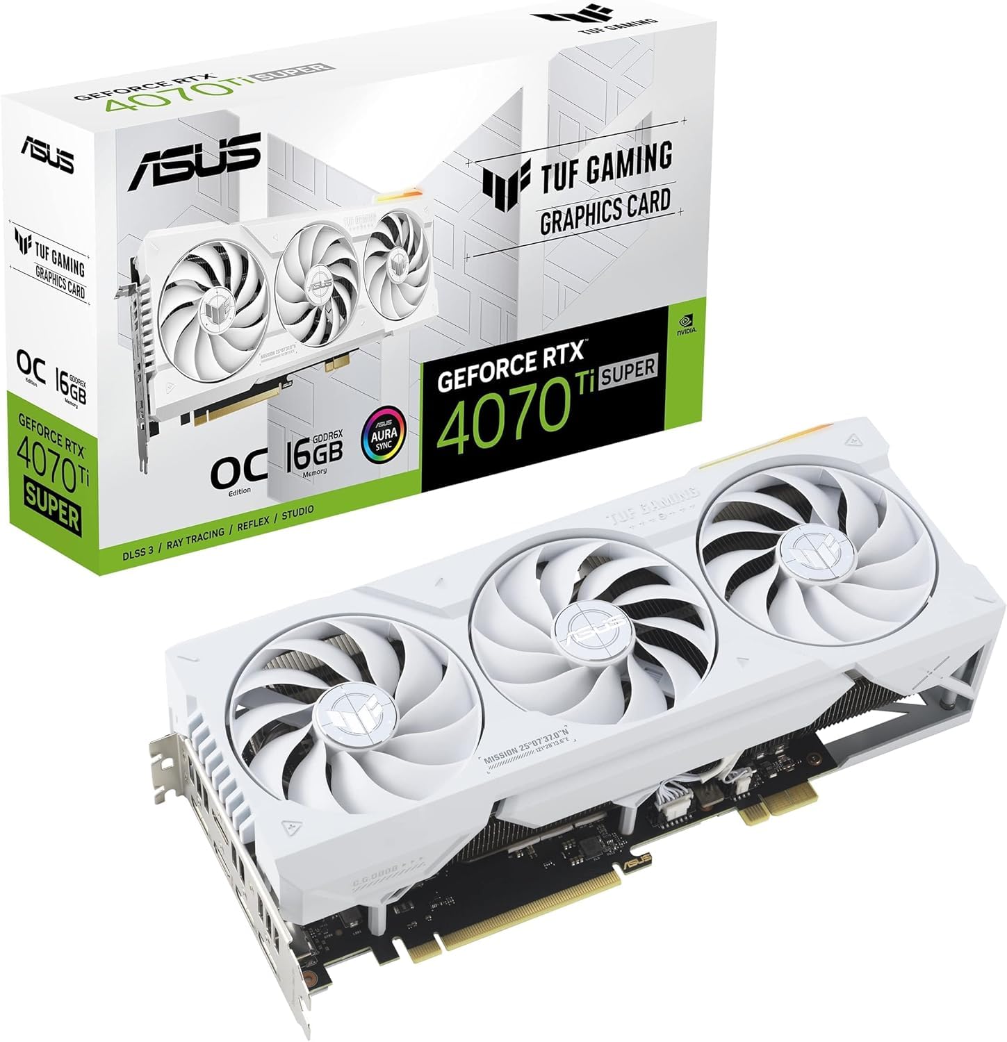اینترفیس خوشه یا کارگری RTX 4070 ورزشی ASUS TUF 16GB GDDR6X (NVIDIA DLSS 3، (GC-HPWR) Gold Finger، PCIe 4.0، 2X HDMI 2.1a، 3X DisplayPort 1.4a، TUF-RTX4070TIS-O16G-BTF-WHITE، سفید) نسخه OC بازی های تف تف توف سفید