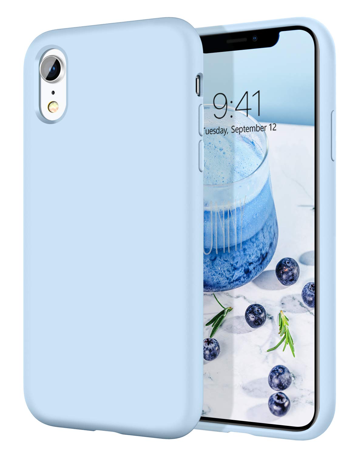 محافظ گوشی iPhone XR DOMAVER، محافظ گوشی iPhone XR Slim سبک وزن صاف سیلیکونی مایع نرم ژل لاستیکی با روکش میکروفایبر فنری محافظ بافت محافظ ضربه بندی برای گوشی iPhone 10 XR، آبی روشن