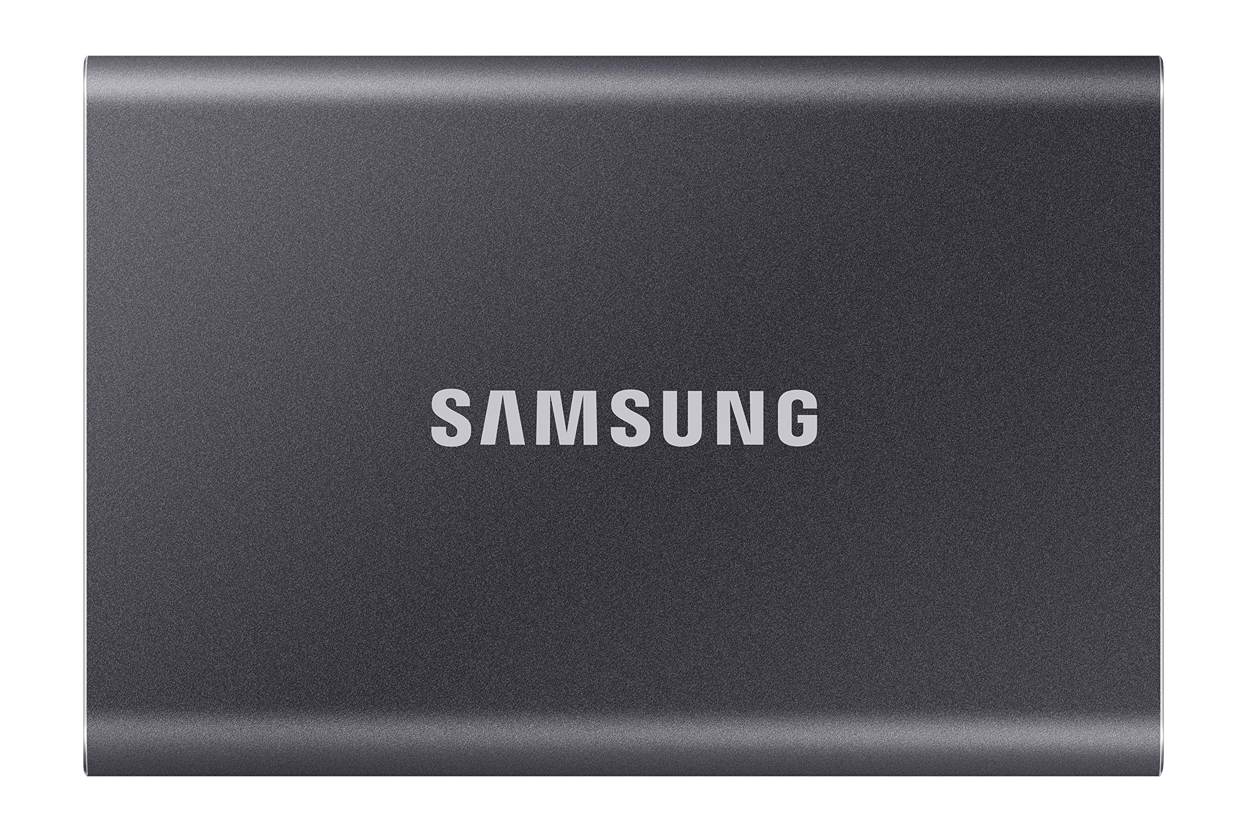 SAMSUNG SSD T7 درایو جامد خارجی قابل حمل با ظرفیت 1 ترابایت، تا USB 3.2 نسل 2، ذخیره‌سازی قابل اعتماد برای بازی‌ها، دانشجویان، حرفه‌ای‌ها، (MU-PC1T0T/WW)، رنگ خاکستری تایتان 1 ترابایت