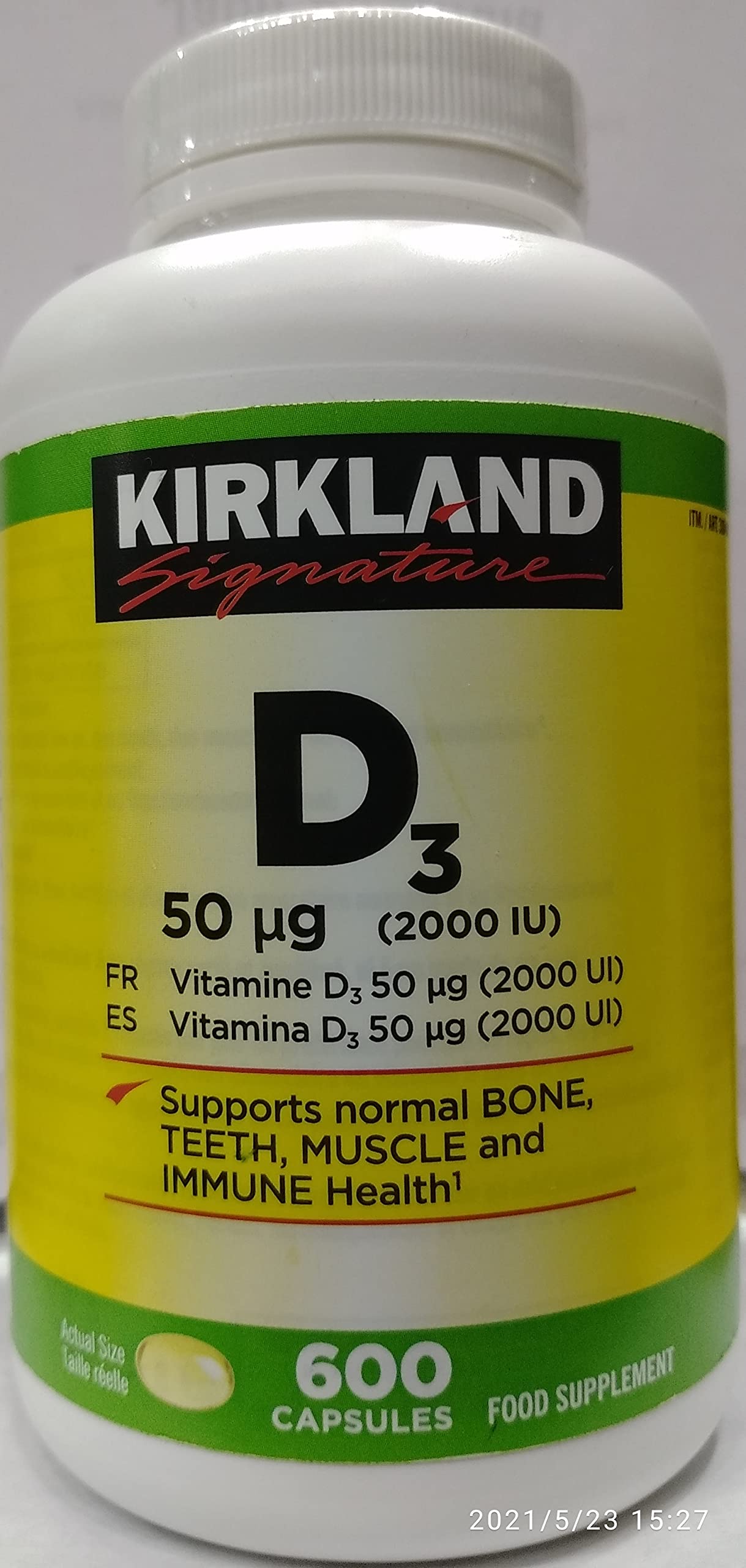 ویتامین D3 قدرت اضافی KIRKLAND Signature، 600 کپسول، 50 میکروگرم، 2000 واحد بین‌المللی