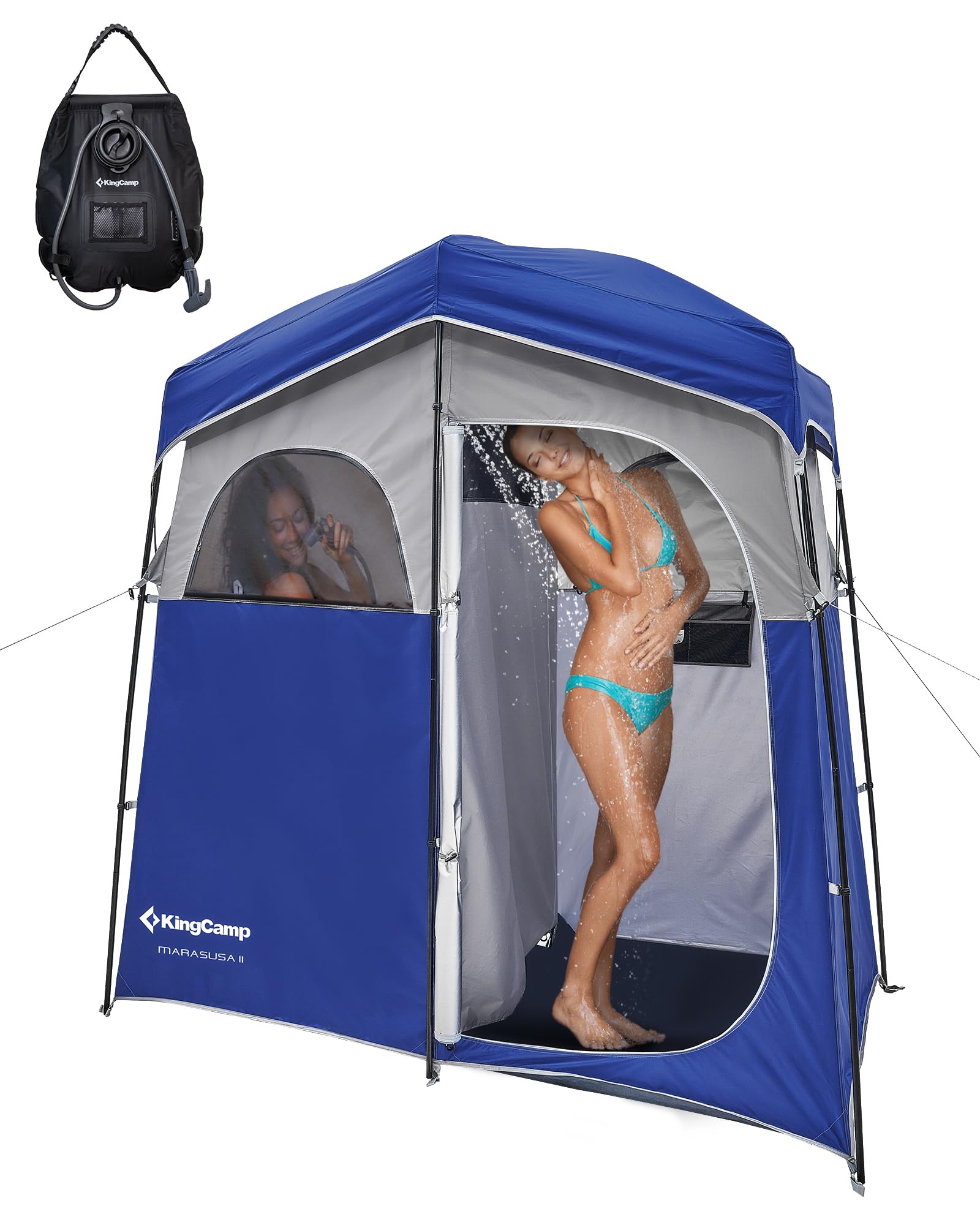 چادر حمام تغییر لباس و حمام KingCamp Oversize 2 نفره برندگشایی آسان بیرونی، آبی / خاکستری آبی-خاکستری کمپینگ