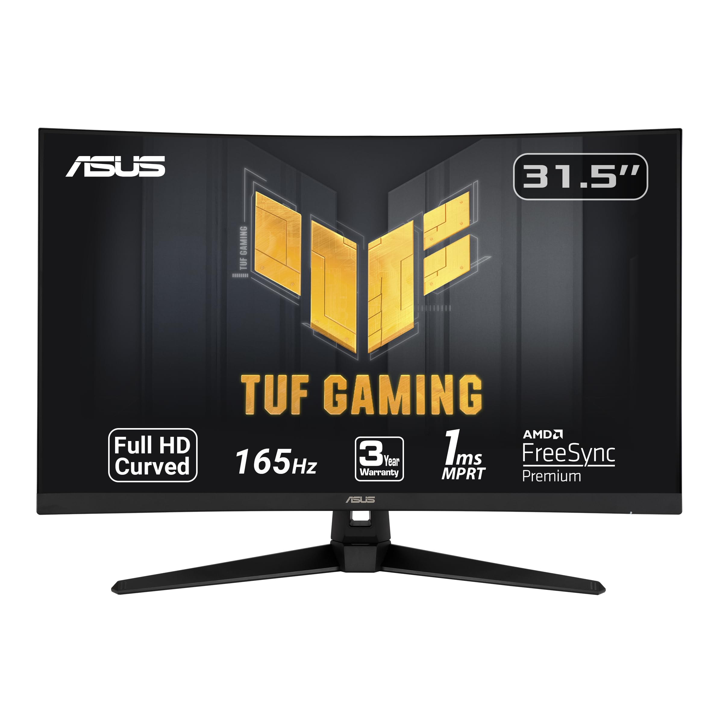 مانیتور منحنی ASUS TUF Gaming 32 اینچ 1080P (VG328H1B) - Full HD، 165Hz (پشتیبانی 144Hz)، 1ms، افزایش وضوح حرکت بسیار پایین، بلندگو، Adaptive-Sync، FreeSync Premium، قابل نصب بر روی VESA، HDMI، قابل تنظیم برای تیلت 32 اینچ منحنی FHD 165Hz مانیتور FreeSync Premium