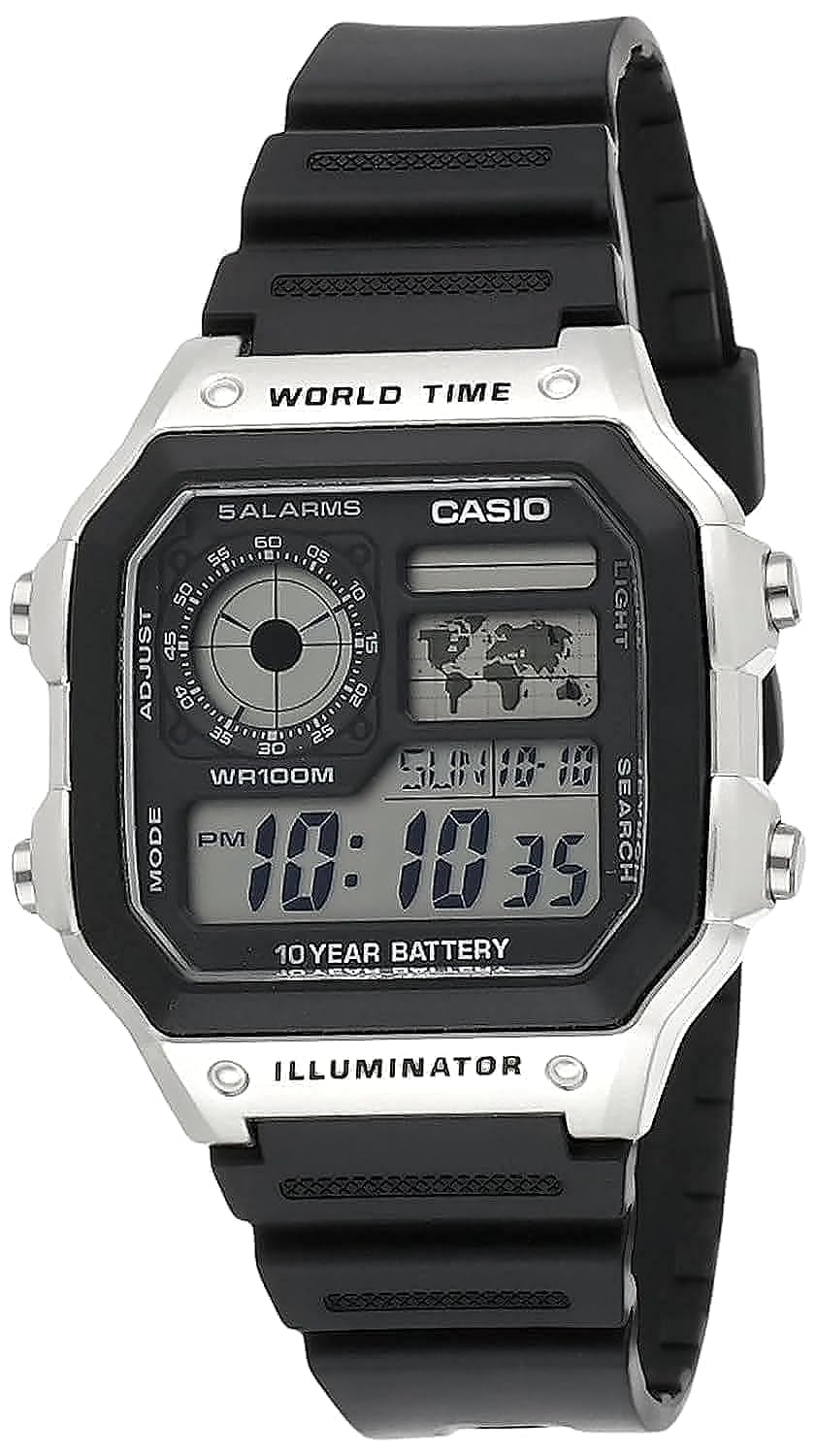 ساعت مچی دیجیتال مردانه Casio با بند استیل ضد زنگ و صفحه نمایش سیاه/خاکستری/نقره ای