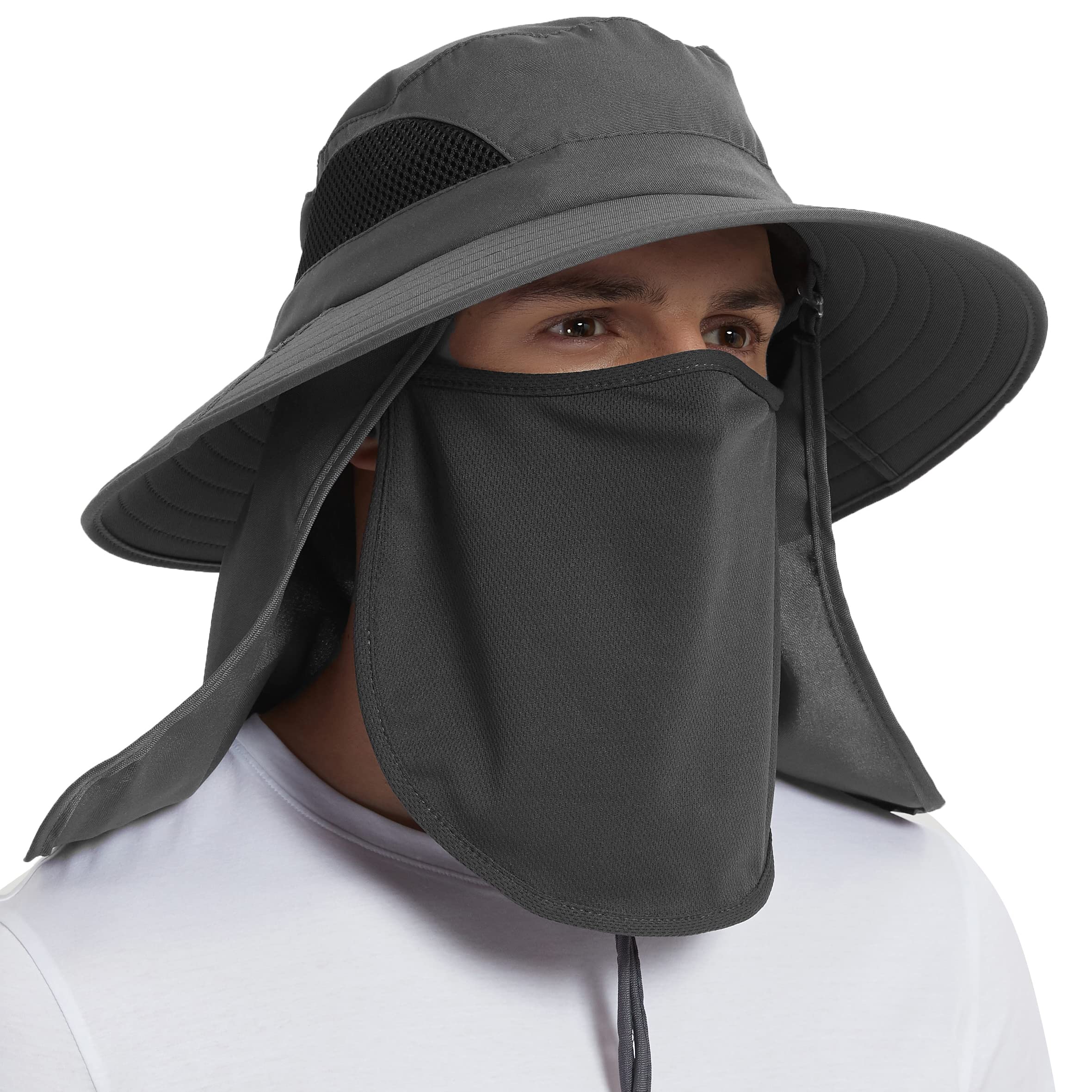 کلاه آفتابی EINSKEY برای مردان / زنان، کلاه دهکده ضدآب با دهانه عریض قابل تاشو برای ماهیگیری، پیاده‌روی در حیاط، سفر در جنگل و ساحل 05 خاکستری تاریک (پوشش کامل)