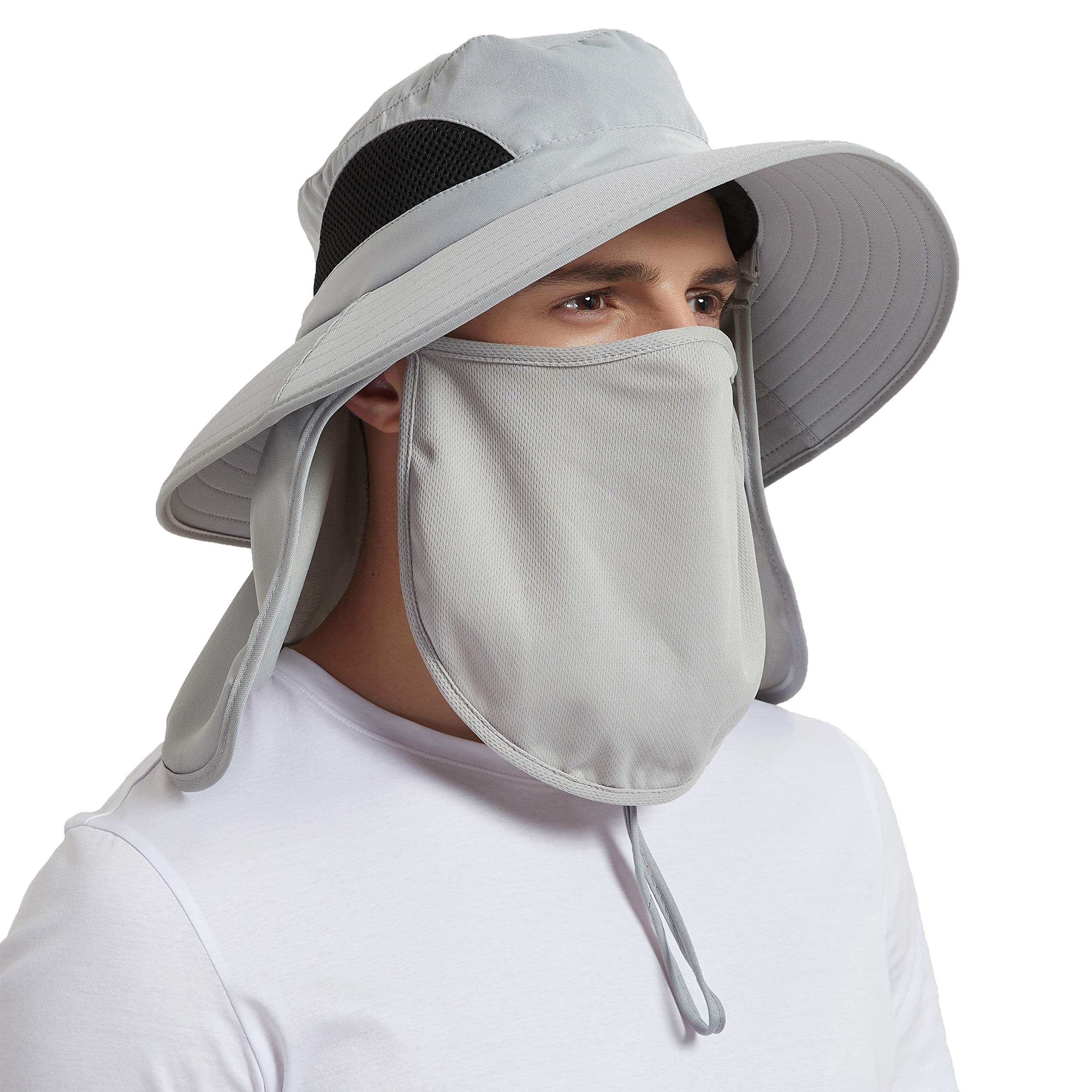 EINSKEY Sun Hat for Men/Women, Waterproof Wide Brim Bucket Hat Foldable Boonie Hat for Fishing Hiking Garden Safari Beach 05 Light Gray (Full Coverage)