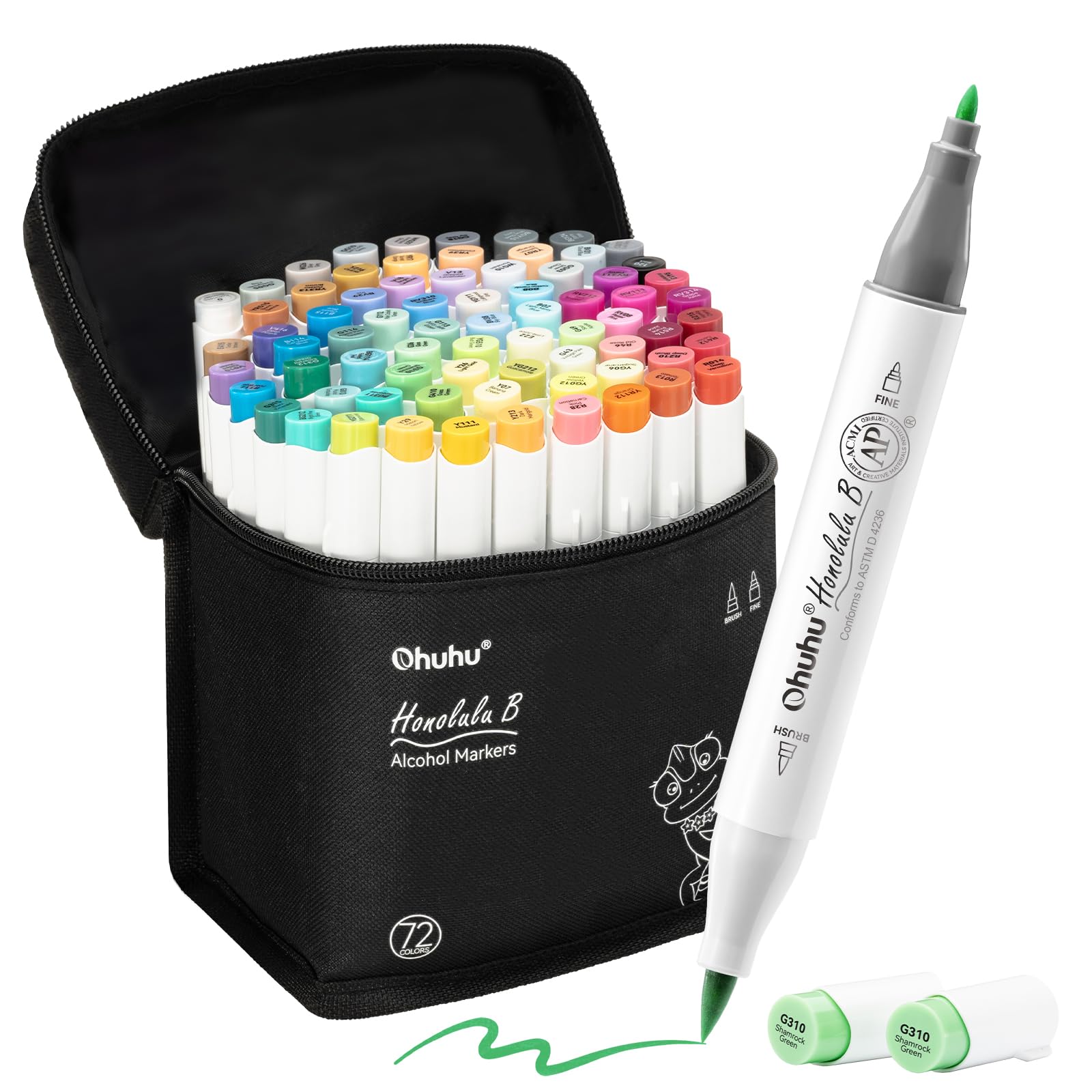 Ohuhu Alcohol Markers 72 Colors Brush & Fine for Adult Coloring Drawing