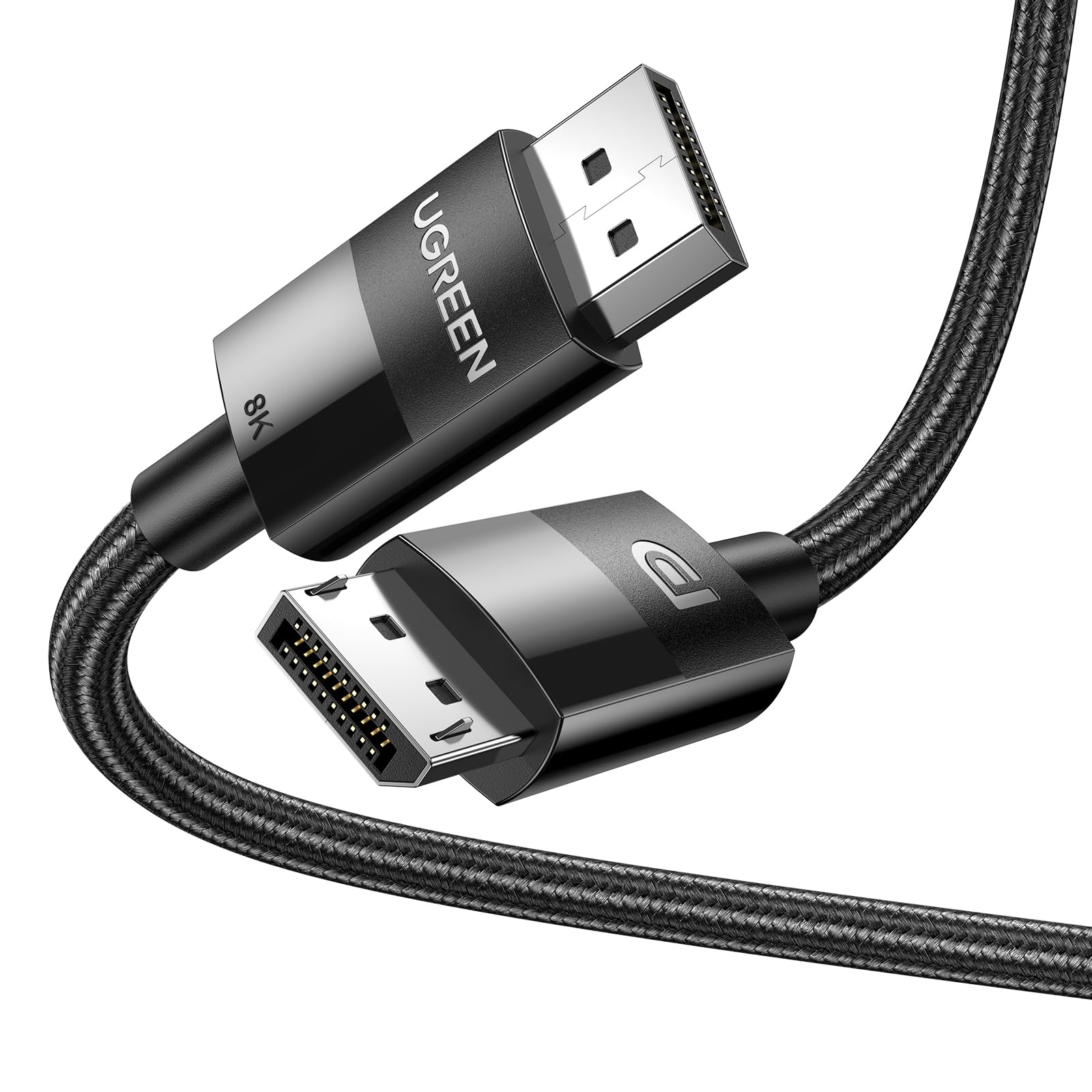 کابل UGREEN 8K DisplayPort 1.4، DP به DP 3M، 8K@60Hz/4K@165Hz/2K@240Hz/1080P@240Hz، برای مانیتور بازی/کارت گرافیک/کامپیوتر، پشتیبانی از 3D/HDCP/HDR/G-SYNC/Free-SYNC، از نرده تا نرده، کابل پارچه‌ای بافته شده نایلون - 3 متر