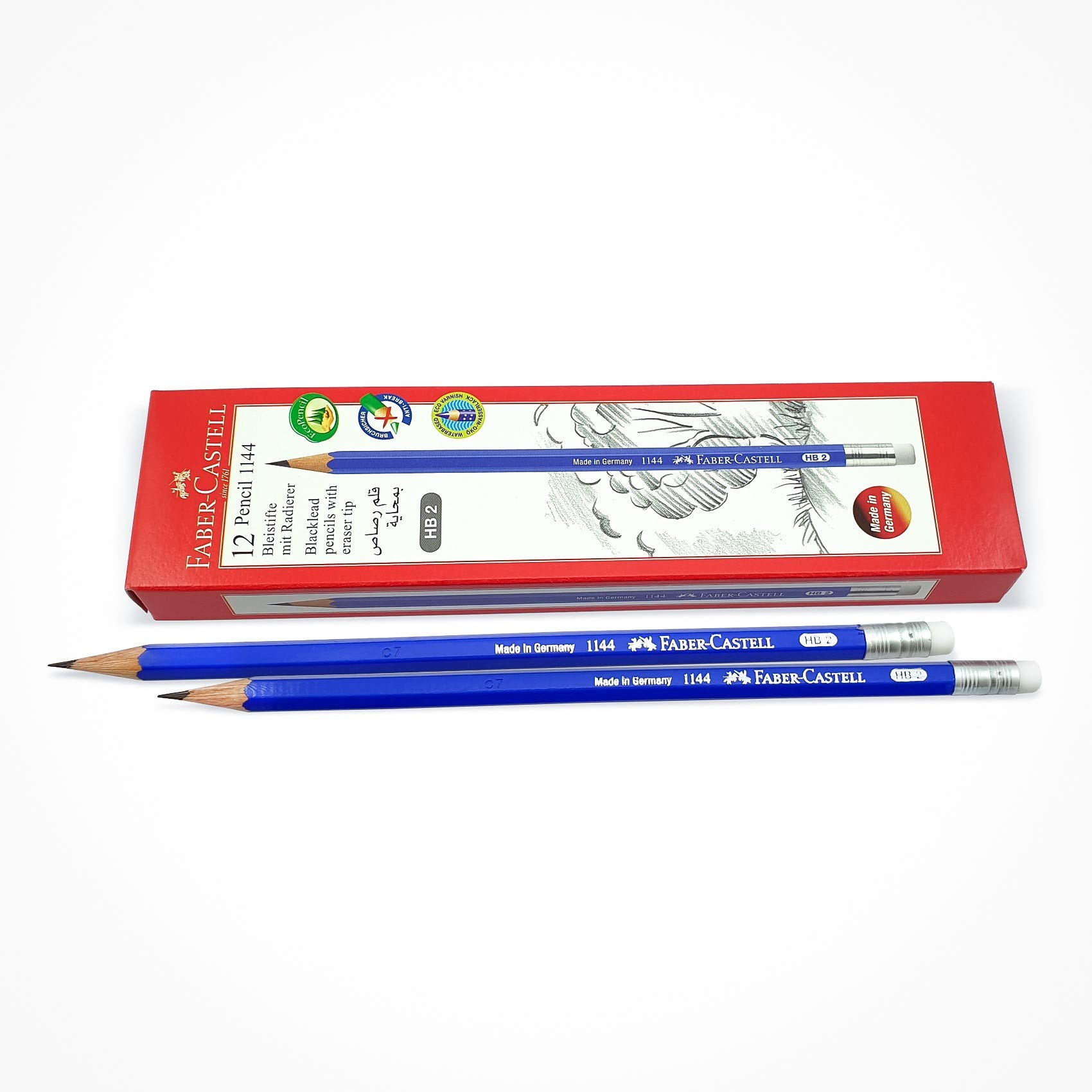 مداد گرافیت Faber-Castell 1144 با نوک پاک کن HB جعبه ۱۲ عددی