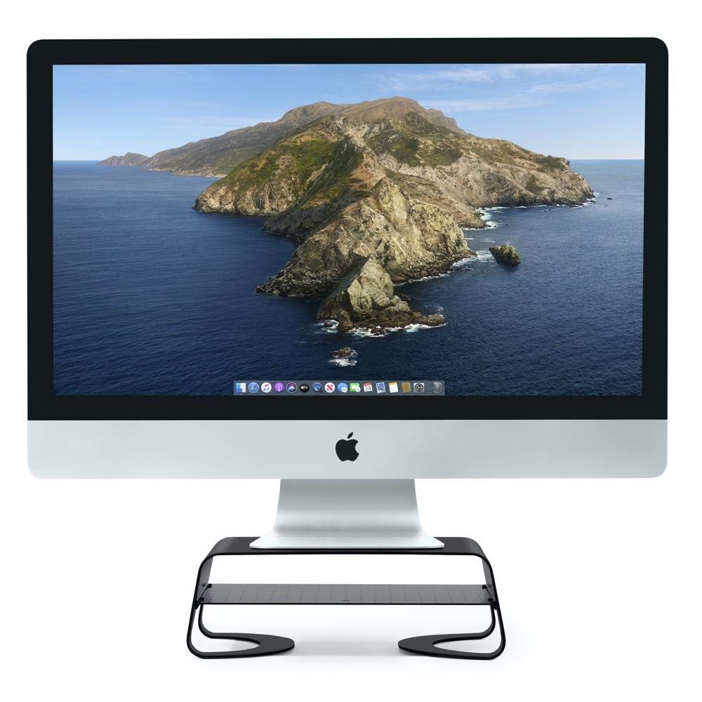 پایه مانیتور Twelve South Curve Riser | پایه دسکتاپ ارگونومیک با قفسه ذخیره‌سازی برای iMac و صفحه‌نمایش‌ها، مشکی مات