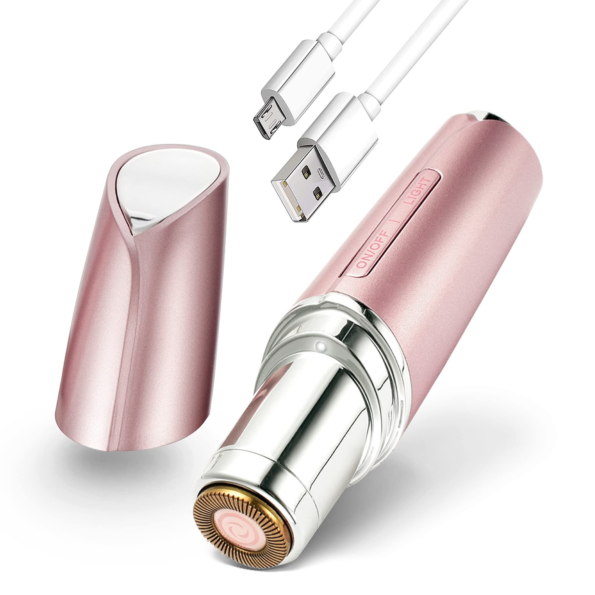 حذف موهای صورت برای زنان | حذف موهای بی درد | تیغ برقی بانوان قابل شارژ USB | ضدآب با چراغ LED | حذف موهای نرگسی، گونه، لب بالا و زیر چانه | ملایم برای استفاده روزانه صورتی رز