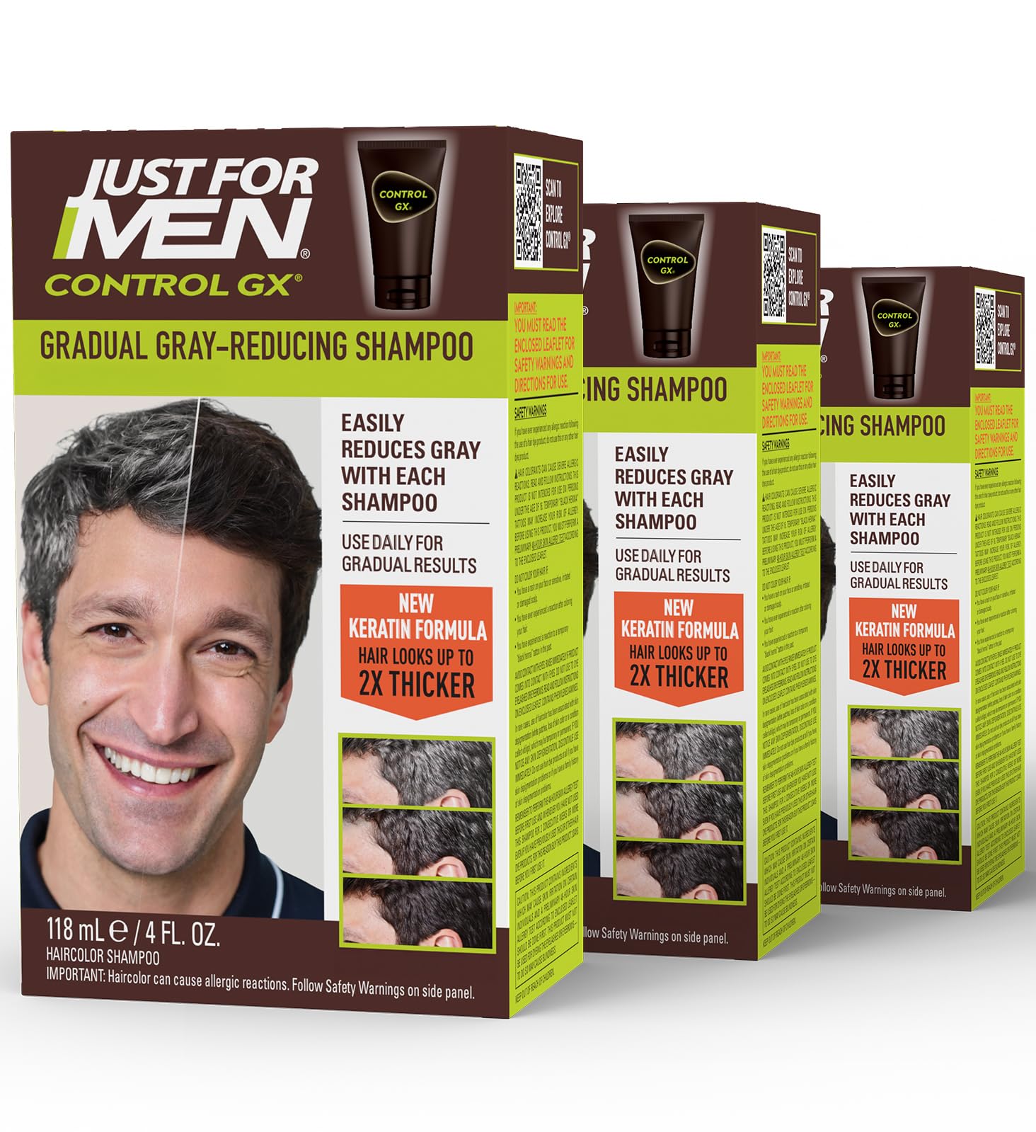 شامپو کنترل جی ایکس "Just For Men" برای کاهش موهای خاکستری، رنگ موی تدریجی برای موهای قوی‌تر و سالم‌تر، ۴ اونس - بسته ۳ عدد (ممکن است بسته ببندی متغیر باشد) ۳۵۰ میلی لیتر (بسته ۱ عدد) - شامپو کاهش موهای خاکستری