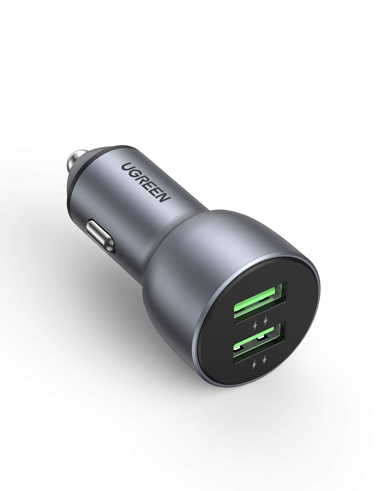 شارژر خودروی سریع UGREEN 36W دوپورته QC 3.0 با آلومینیوم که سازگار با آیفون ۱۶/۱۶ پرو/۱۶ پرو مکس/۱۵ پرو مکس/۱۴/۱۳ پرو مکس/SE/۱۱، گلکسی S۲۳/S۲۲/S۲۱، وان‌پلاس ۱۰/۹، شیائومی و ... می‌باشد.