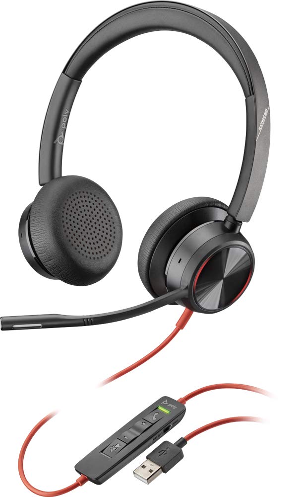هدست استریو Poly Blackwire 8225-M با اتصال USB-A، لغو نویز فعال و بوم میکروفون قابل انعطاف، مایکروسافت تیمز - رنگ مشکی، ورژن سیم دار 2020 (USB-A)