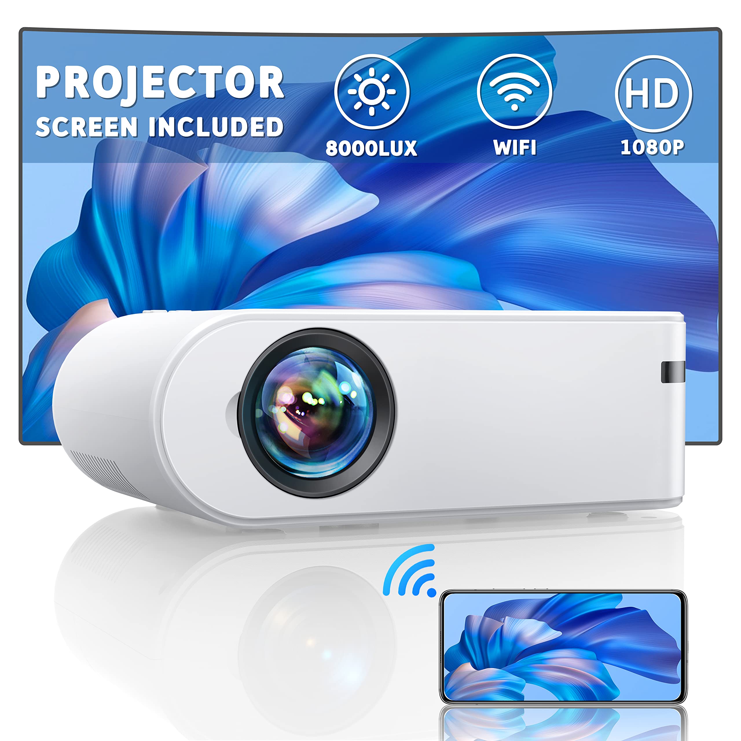 پروژکتور همراه YABER WiFi پروژکتور قابل حمل کوچک 6000 لومن 1080 پیکسل پرژکتور Full HD [صفحه پرژکتور همراه] 236 اینچ تئاتر خانگی سازگار با کامپیوتر/تلفن هوشمند/تبلت/PS3/PS4/TV Stick/DVD player و غیره.