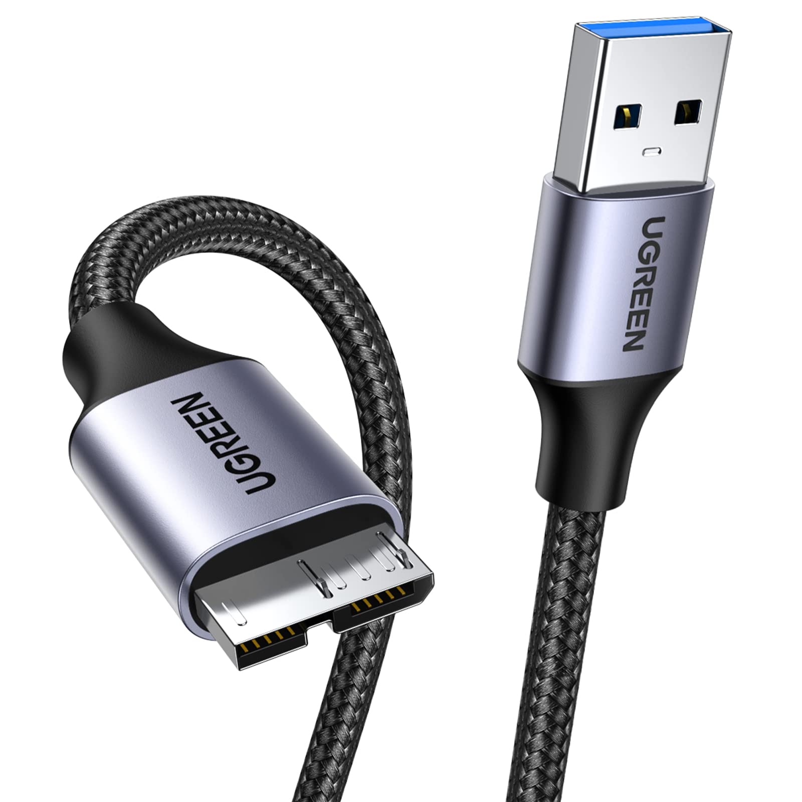 کابل یوجین مایکرو USB 3.0 0.5 متری USB 3.0 A نر به Micro B کابل نایلون بافته شده کابل هارد اکسترنال سازگار برای سامسونگ گلکسی اس 5، یادداشت 3، دوربین وی دی، هارد اکسترنال و موارد دیگر است.
