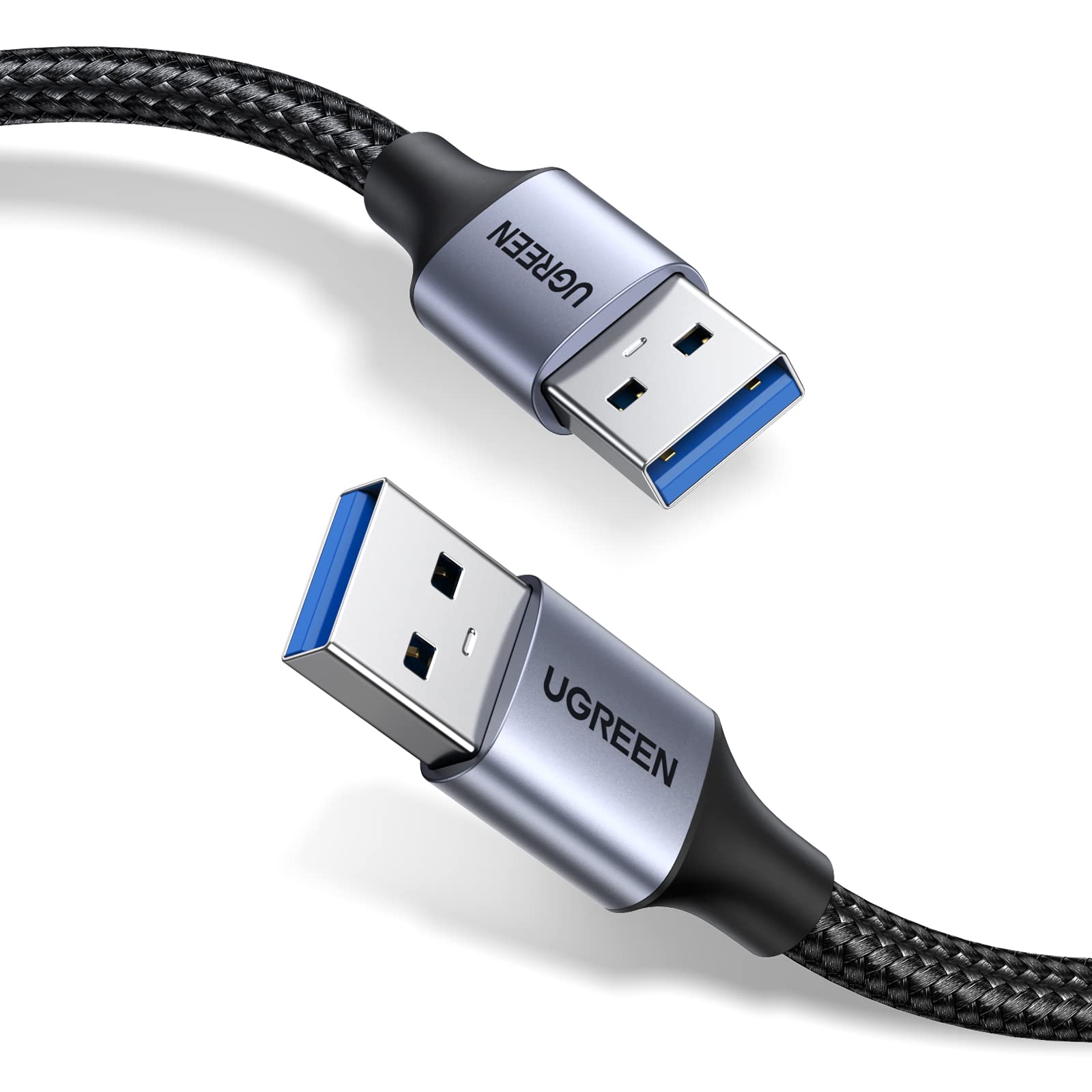 کابل UGREEN USB 3.0 A به A طول 0.5 متر با سرعت انتقال 5 گیگابایت بر ثانیه، کابل مرد به مرد با سیم نایلونی برای انتقال داده سازگار با کیس‌های هارد دیسک، پرینترها، مودم‌ها، دوربین‌هاست.