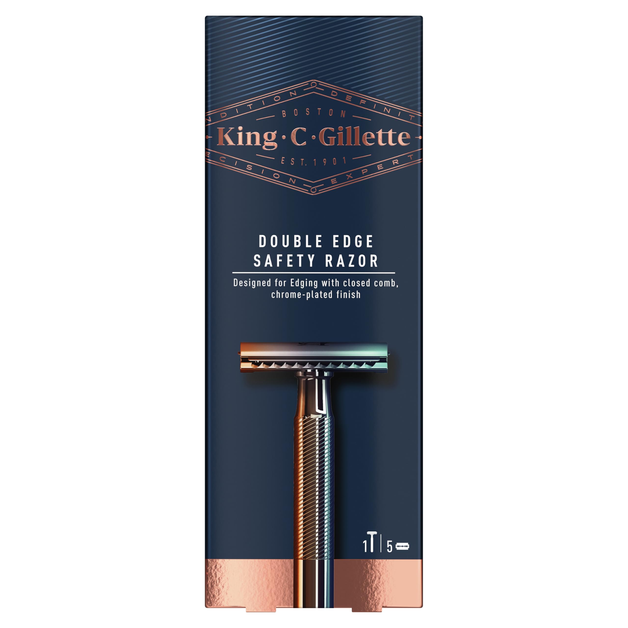 شیروان C. گیلت Men's تیغ ایمنی دو لبه با تیغه‌های دو لبه پلاتین مسقیم بهینه شده توسط Gillette و دسته کروم پوشیده از کلاسیک الهام گرفته شده