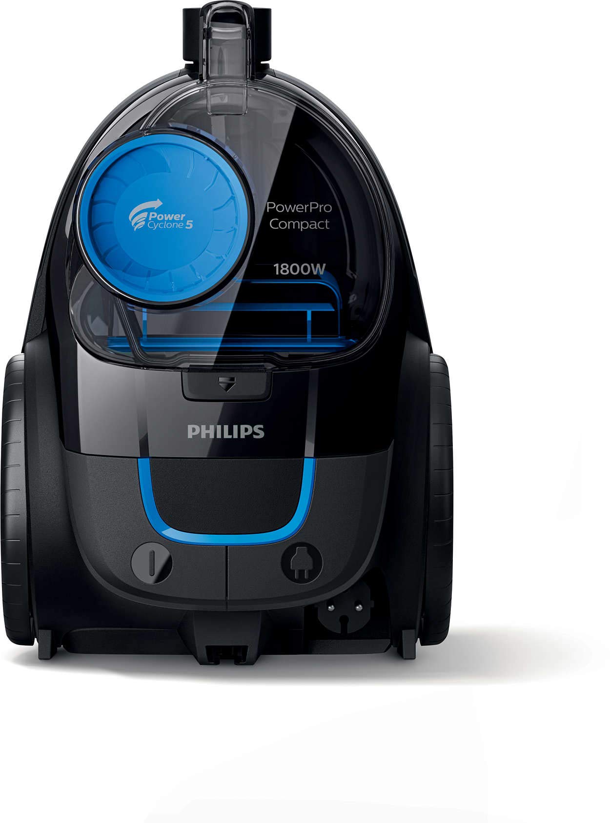 جاروبرقی بدون کیسه کوچک PHILIPS PowerCyclone 5 PowerPro با فیلتر EPA10, 1800 وات, مدل FC9350, مشکی/آبی - نسخه بین‌المللی