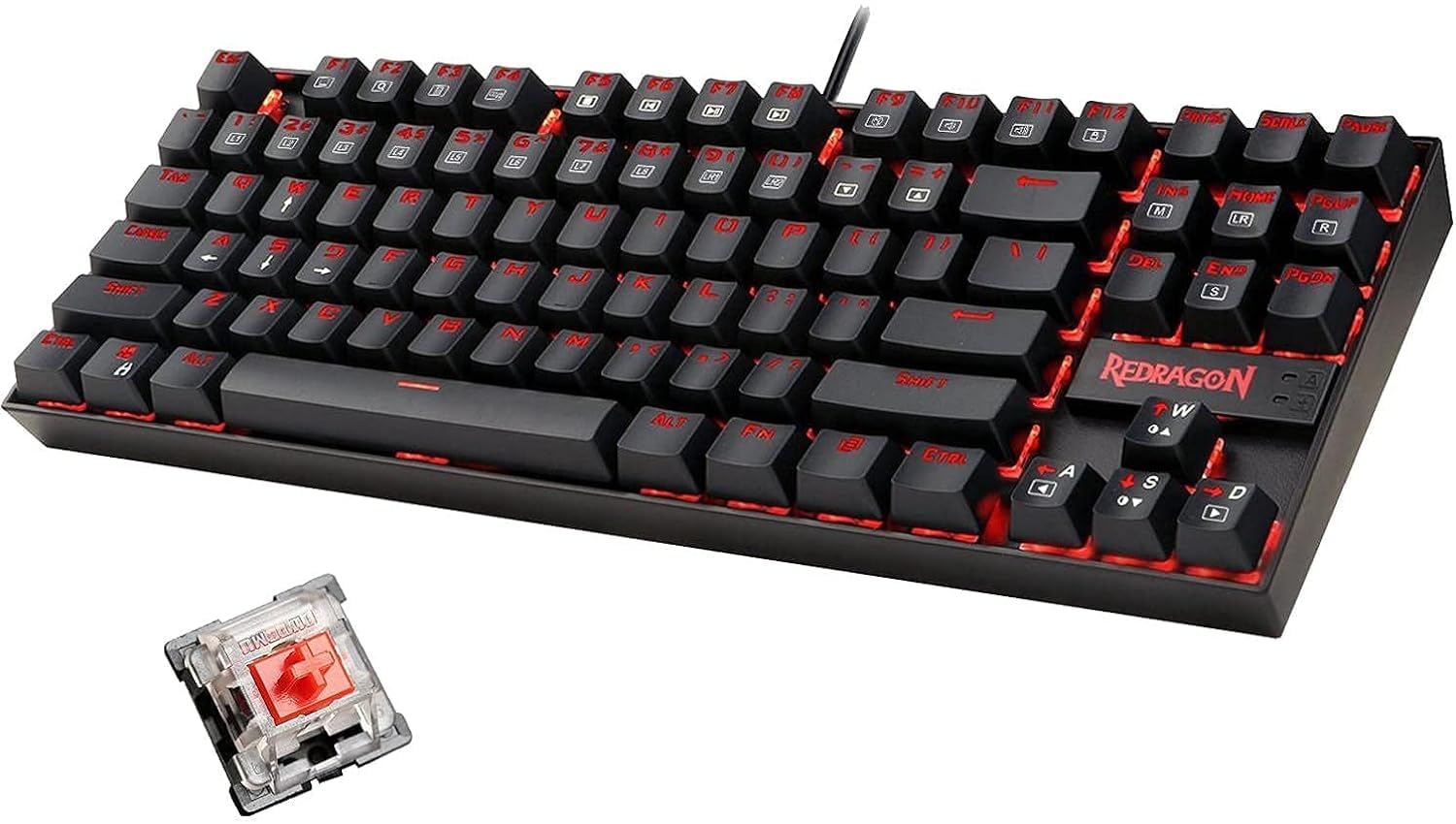 کیبورد مکانیکال بازی گیمینگ Redragon K552-2 با ۸۷ کلید و ابعاد کوچک ۶۰٪ TKL (مدل سیاه با نور پس‌زمینه قرمز)