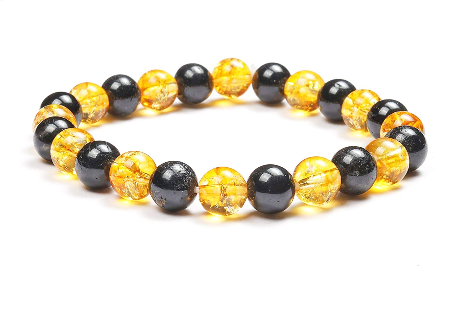 سنگ کریستال برادر Citrine Black Tourmaline Stone سنگ سنگ کریستال درمانی برای مردان و زنان، رنگ زرد و سیاه، اندازه مهره 8 میلیمتر
