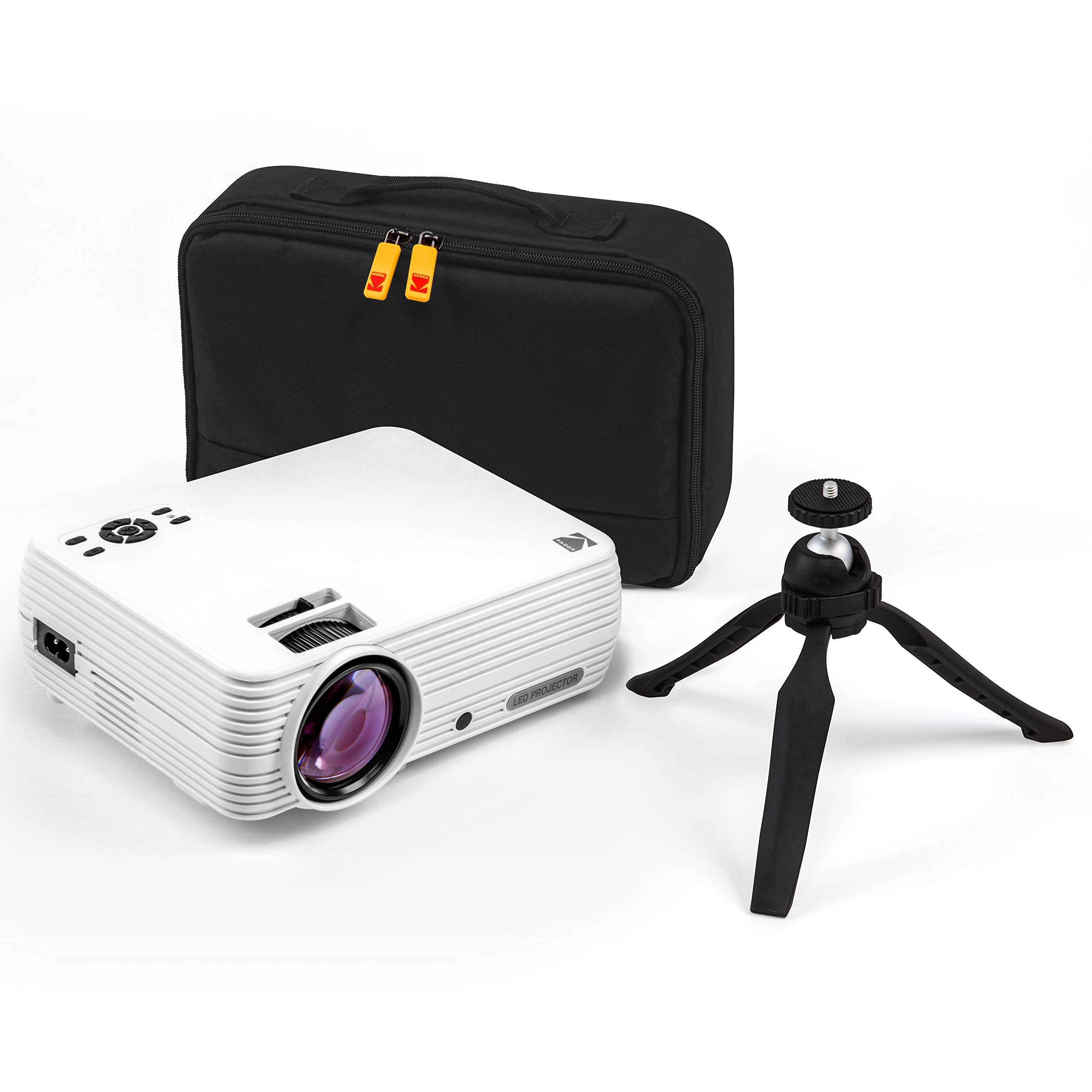 کمپانی KODAK پروژکتور خانگی FLIK X7 (با کیفیت HD حداکثر 1080p) با تراپود و کیف | کم حجم، تا 150 اینچ پرسنلی با رزولوشن ابتدایی 720p و لامپ LED 30,000 ساعت، AV، VGA، HDMI و USB سازگار