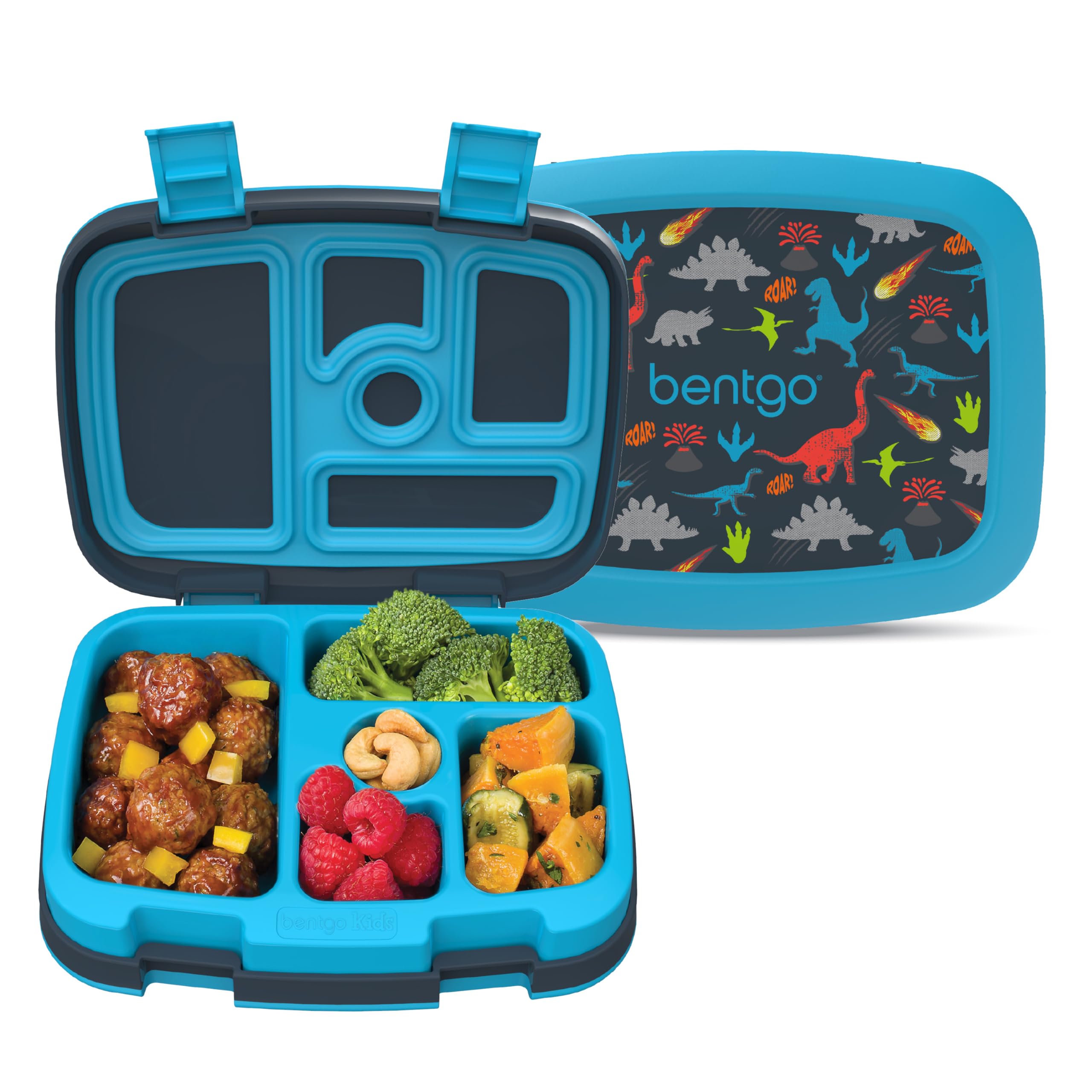 Bentgo Kids Leak-Proof, 5-Compartment Bento-Style Kids Lunch Box - Ideal Portion Sizes for Ages 3 to 7 - BPA-Free and Food-Safe Materials - 2020 Prints Collection - Dinosaur