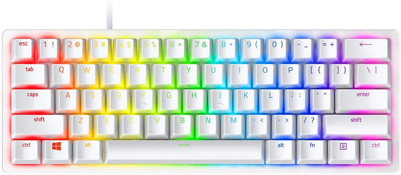 صفحه کلید بازی Razer Huntsman Mini 60%: سوییچ‌های سریع - سوییچ‌های نوری کلیکی - نورپردازی RGB Chroma - کلیدهای PBT - حافظه داخلی - رنگ سفید جیوه سفید ایکس اِل اِل 40 کلاسیکی سوییچ‌های نوری کلیکی