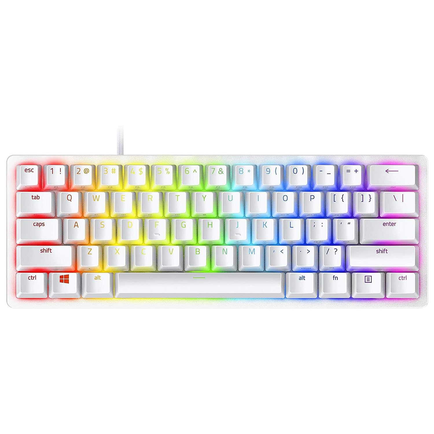 صفحه کلید بازی Razer Huntsman Mini ۶۰٪: سوئیچ‌های سریع صفحه کلید - سوئیچ‌های اپتیکال خطی - روشنایی RGB Chroma - کی‌کپ‌های PBT - حافظه داخلی - سفید جیونیوری. سوئیچ اپتیکال خطی سفید جیونیوری کلاسیک Linear Optical Switch