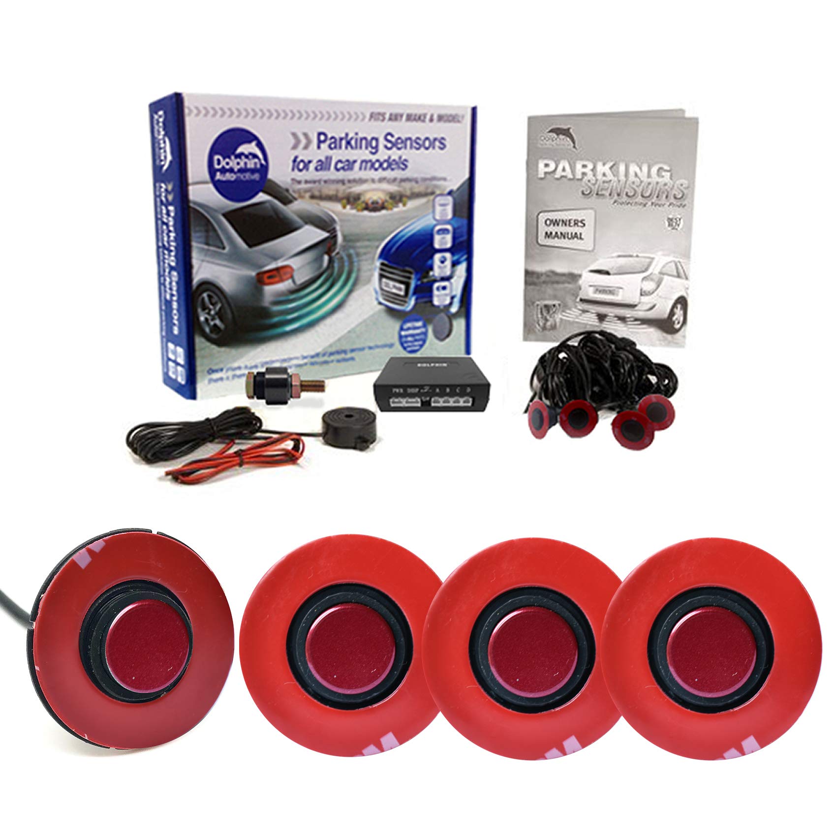 سنسورهای پارکینگ معکوس Dolphin Automotive DFM400 با نصب مخفی به سبک اورجینال تولید کننده با 4 سنسور راداری اولتراسونیک و سیستم هشدار صوتی - مارون