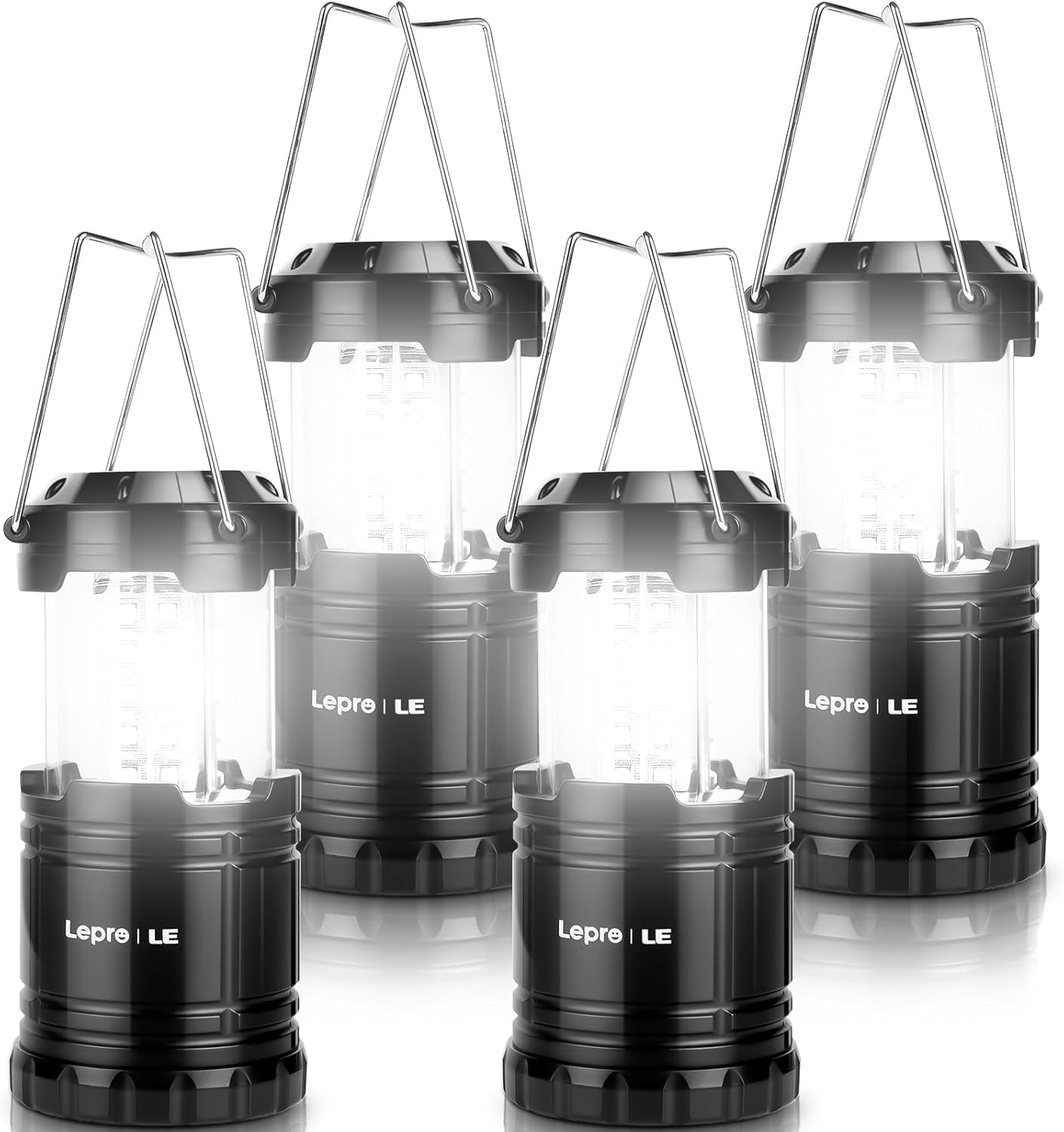 لامپ قوه Lepro LED مخصوص کمپینگ با باتری، قابل تاشو، مقاوم در برابر آب IPX4، بسیار روشن، چراغ های قابل حمل برای وضعیت اضطراری، کیت زنده ماندن فلش لایت برای قطع برق، 4 بسته 4 بسته