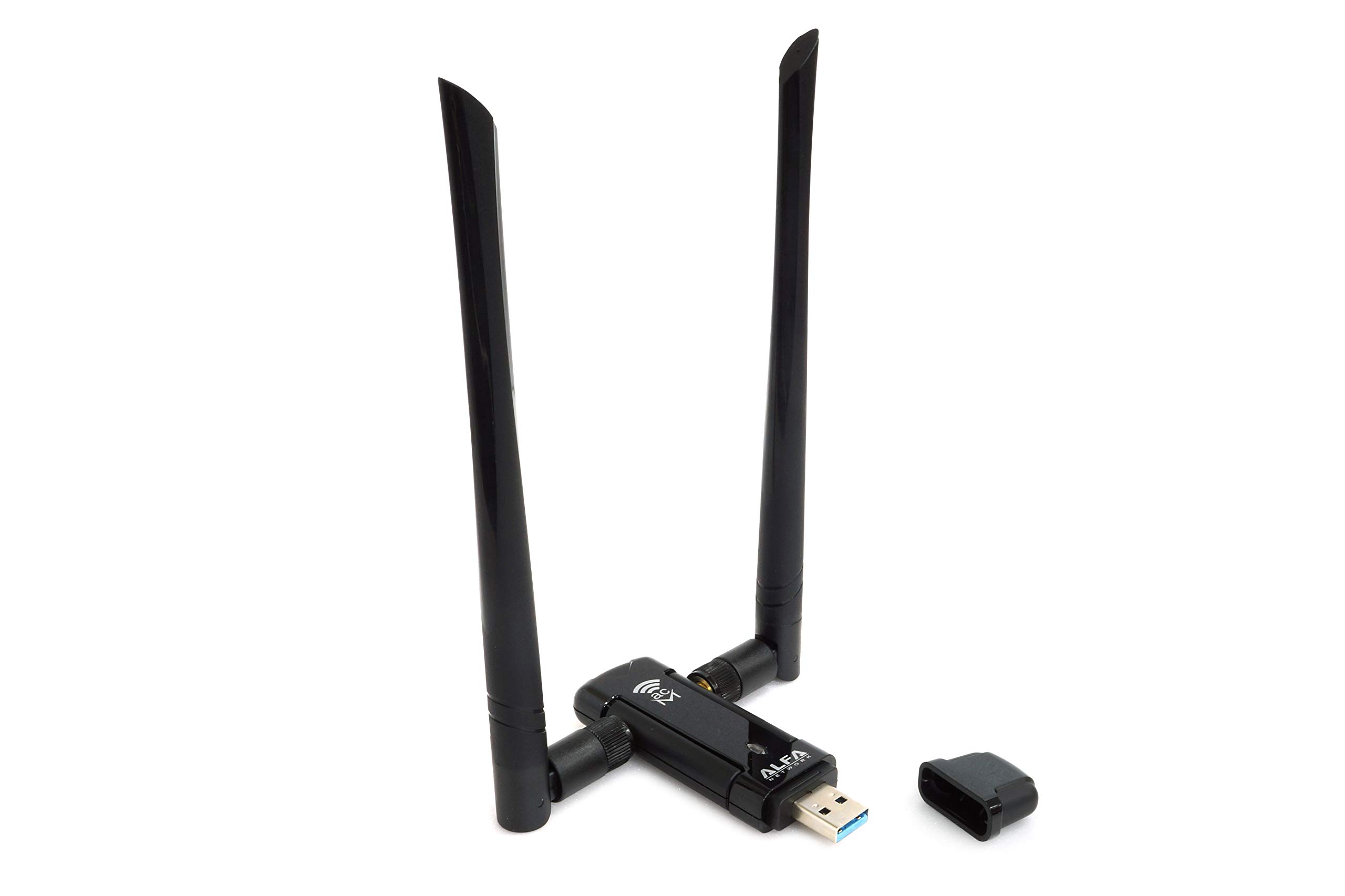شبکه ALFA AWUS036ACM آداپتور Wi-Fi USB 3.0 بی‌سیم دو بانده بلندبرد AC1200 با آنتن خارجی 5dBi/2x: 300Mbps در 2.4GHz و 867Mbps در 5GHz -802.11ac و a، b، g، n