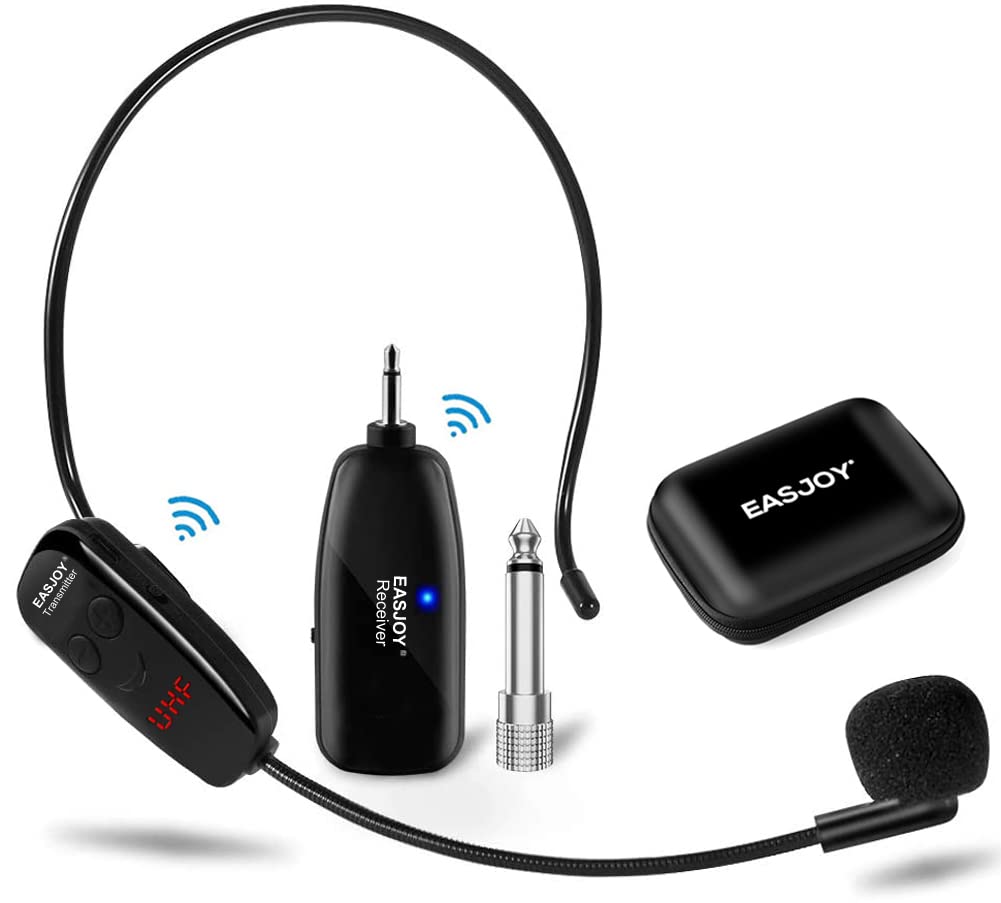 میکروفون بی سیم EASJOY، میکروفون UHF بی سیم هدست، میکروفون بی سیم هدبند با نمایشگر دیجیتال LED، برای آمپلیفایر/اسپیکر/سیستم PA