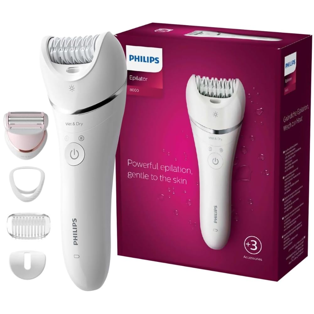 جاروبرقی بدنسازی Philips Epilator Series 8000 بی‌سیم Wet & Dry برای پاها و بدن، شامل ۵ لوازم جانبی، BRE710/00
