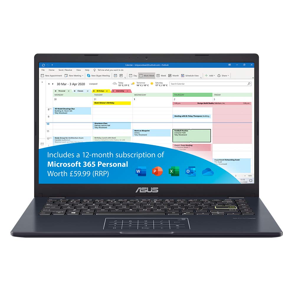 لپ تاپ ASUS VivoBook با Microsoft Office 365 L410MA 14 اینچ Full HD (اینتل Celeron N4020، 4 گیگابایت رم، 64 گیگابایت eMMC، Windows 10 S) شامل اشتراک Microsoft Office 1 ساله، رنگ آبی