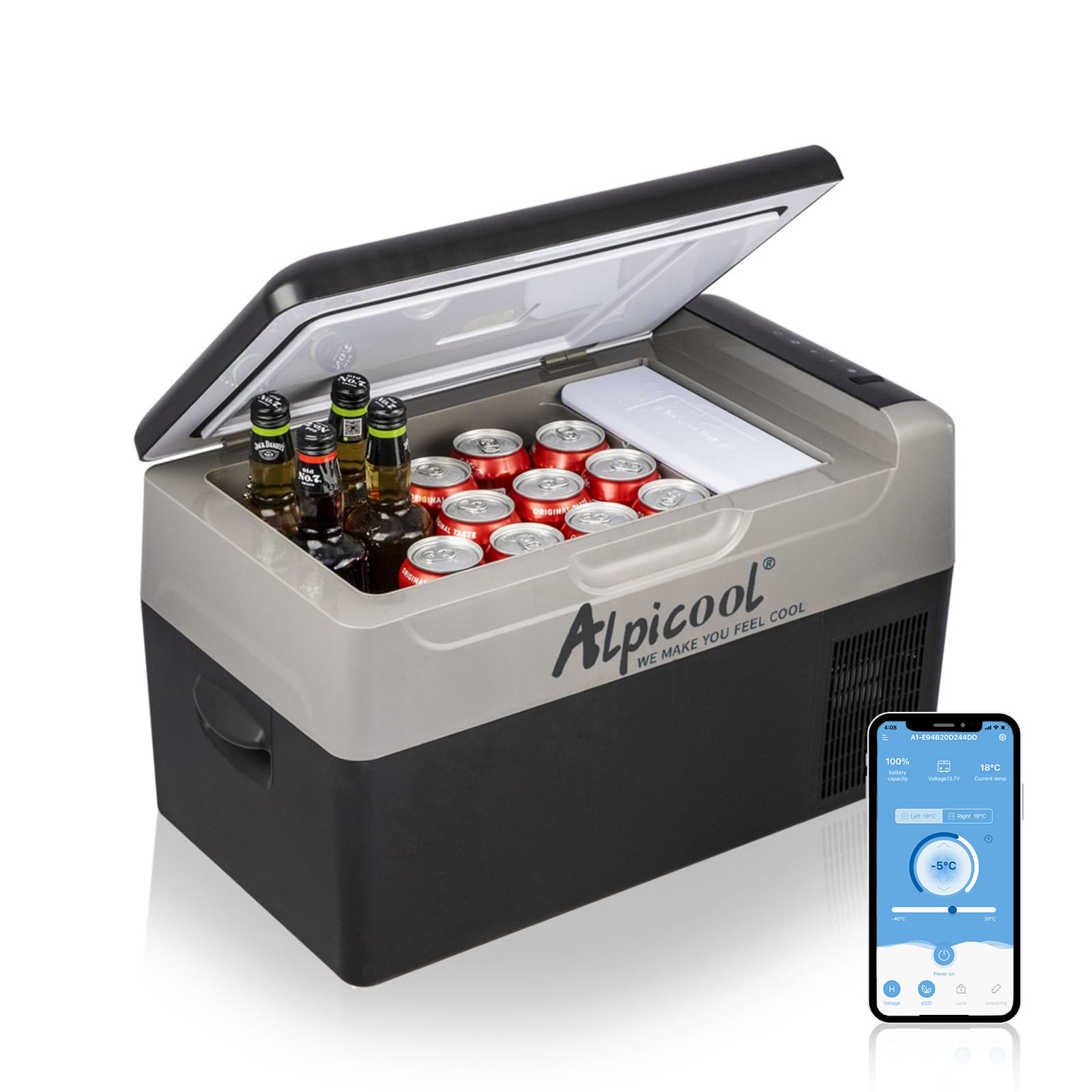 یخچال خودرو Alpicool G22 22 لیتری یخچال کوچک 12/24 ولت یخچال قابل حمل کمپینگ یخچال فریزر اتومبیل کمپرسی خودرو برای کمپ ون قایق مسافرت پیکنیک، -20 درجه سانتی‌گراد تا 20 درجه سانتی‌گراد/مصرف کم 22 لیتری G22