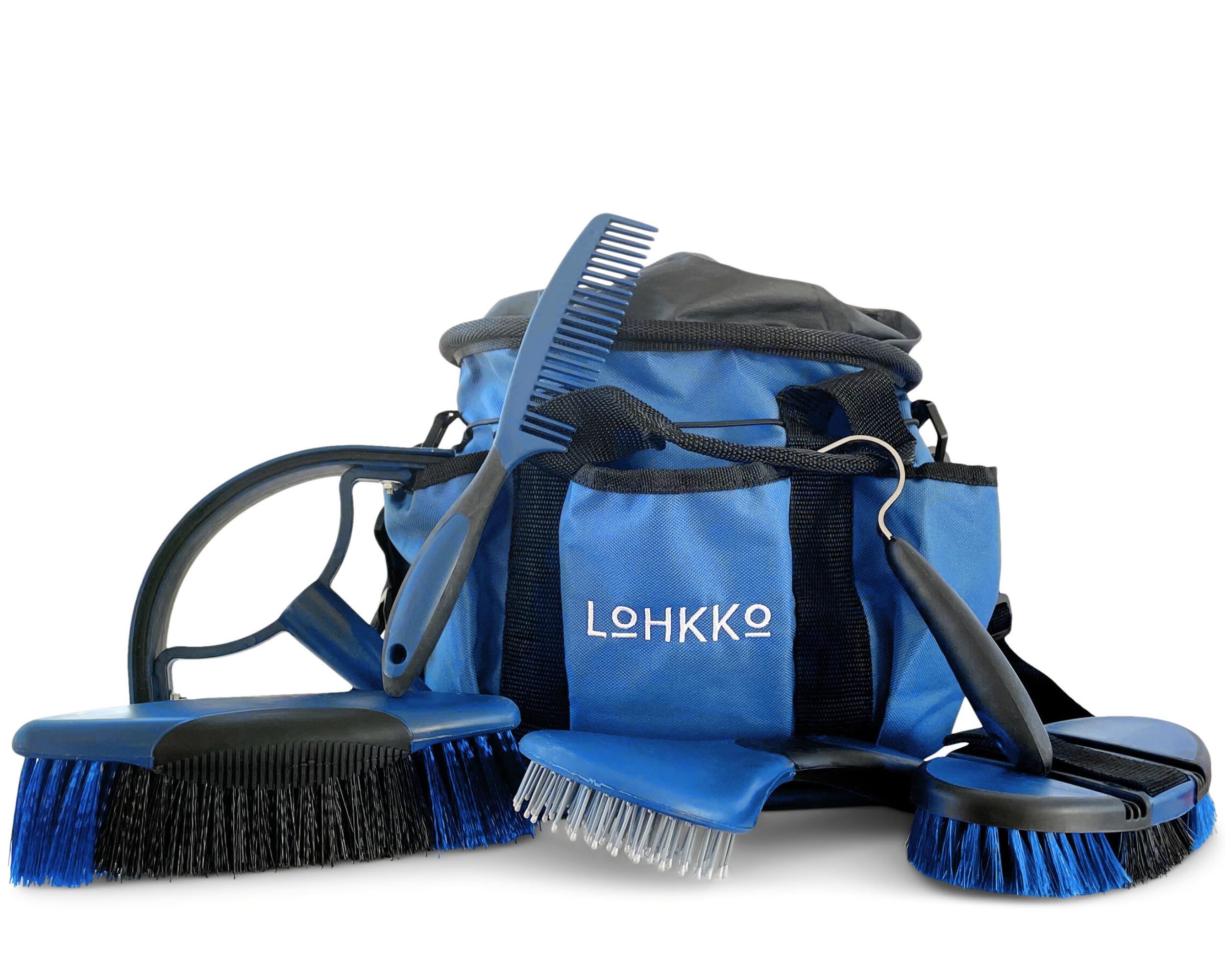 بسته مراقبت از اسب LoHKKo. کیت تمیزکاری اسب. دسته حمل و ذخیره سازی ملحقات. ارگان‌بندی بنفش یا آبی قابل دسترسی است. ست شامل: برس‌های مو/کری، پیک جوابدهی، برس برای تعریق. هدیه عالی برای سوارکاران، مبتدیان، 7 قطعه (آبی)